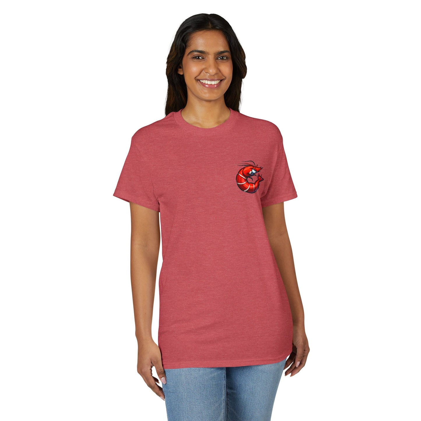 Spicy Shrimp Graphic T-Shirt — Retro Red Prawn Logo Tee
