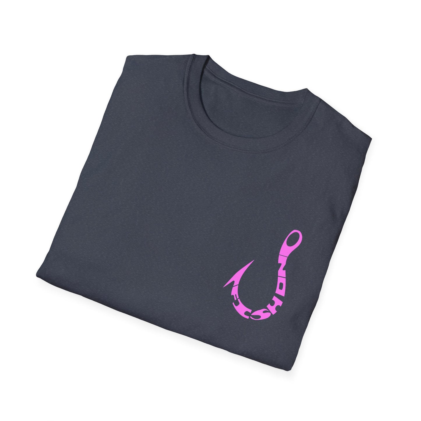 Fishing Hook T‑Shirt — Pink Stylized Hook Graphic Tee