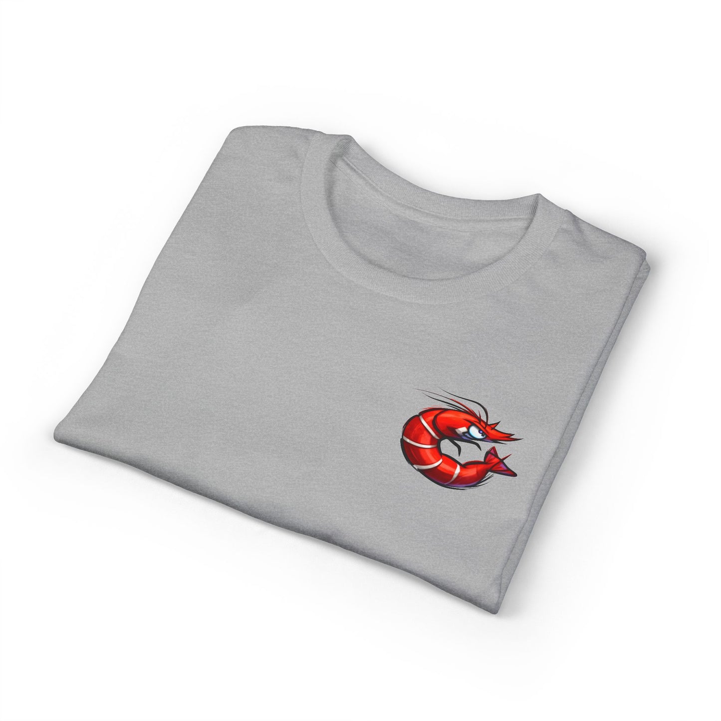 Spicy Shrimp Graphic T-Shirt — Retro Red Prawn Logo Tee