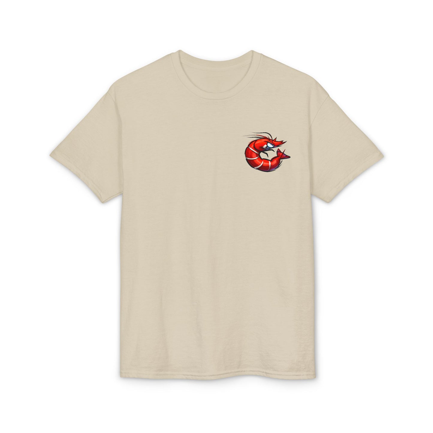 Spicy Shrimp Graphic T-Shirt — Retro Red Prawn Logo Tee