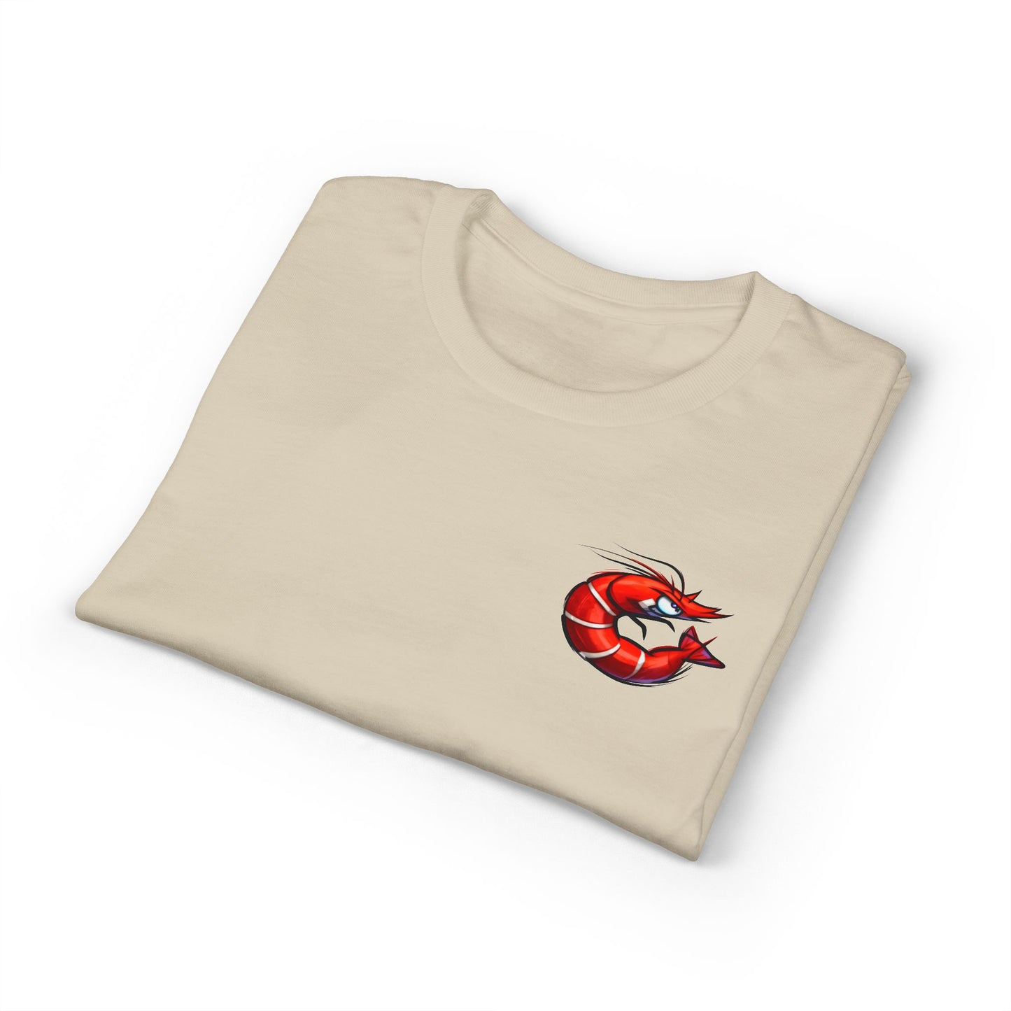 Spicy Shrimp Graphic T-Shirt — Retro Red Prawn Logo Tee