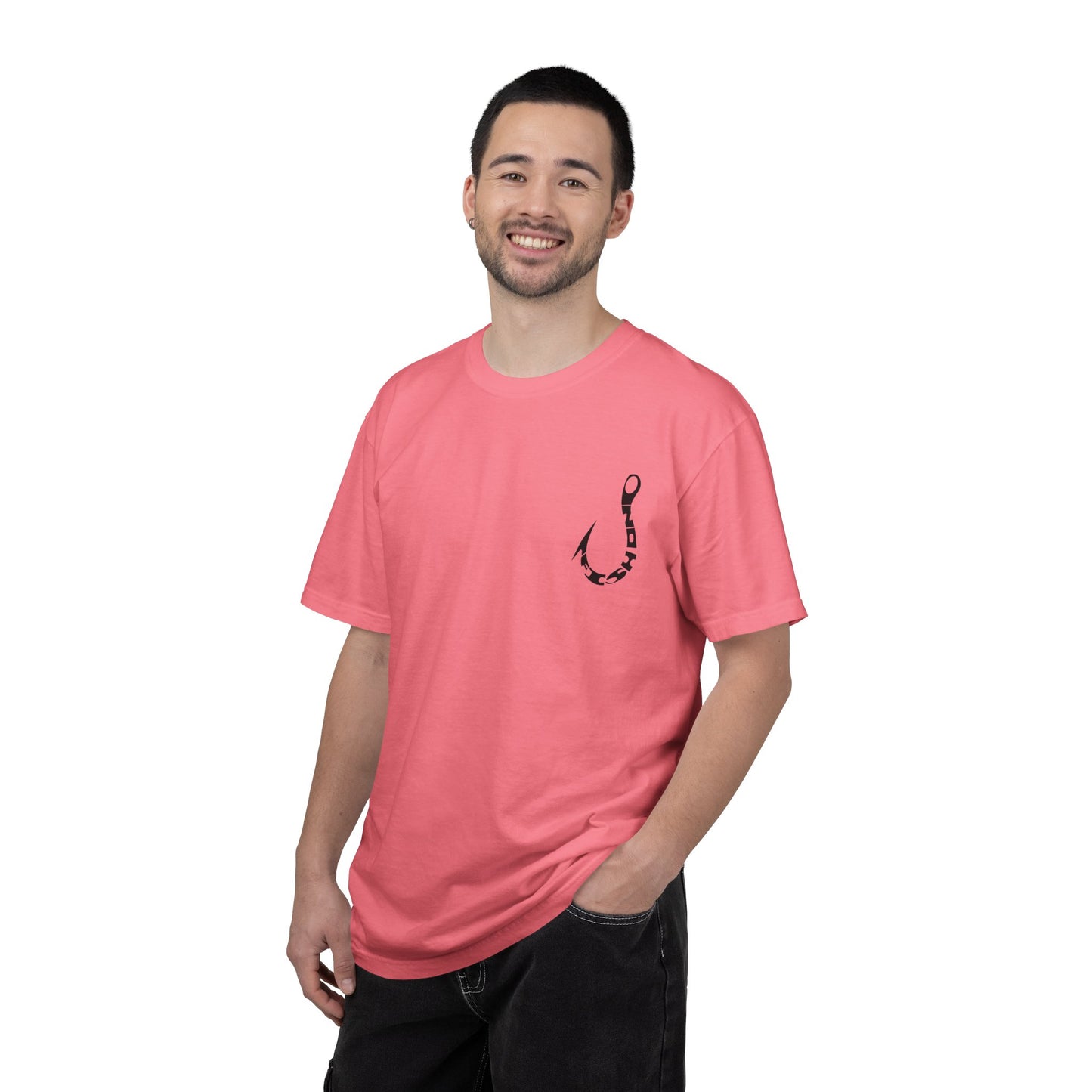 Fishing Hook Graphic T-Shirt — Bold Back Logo & Small Front Pocket Hook
