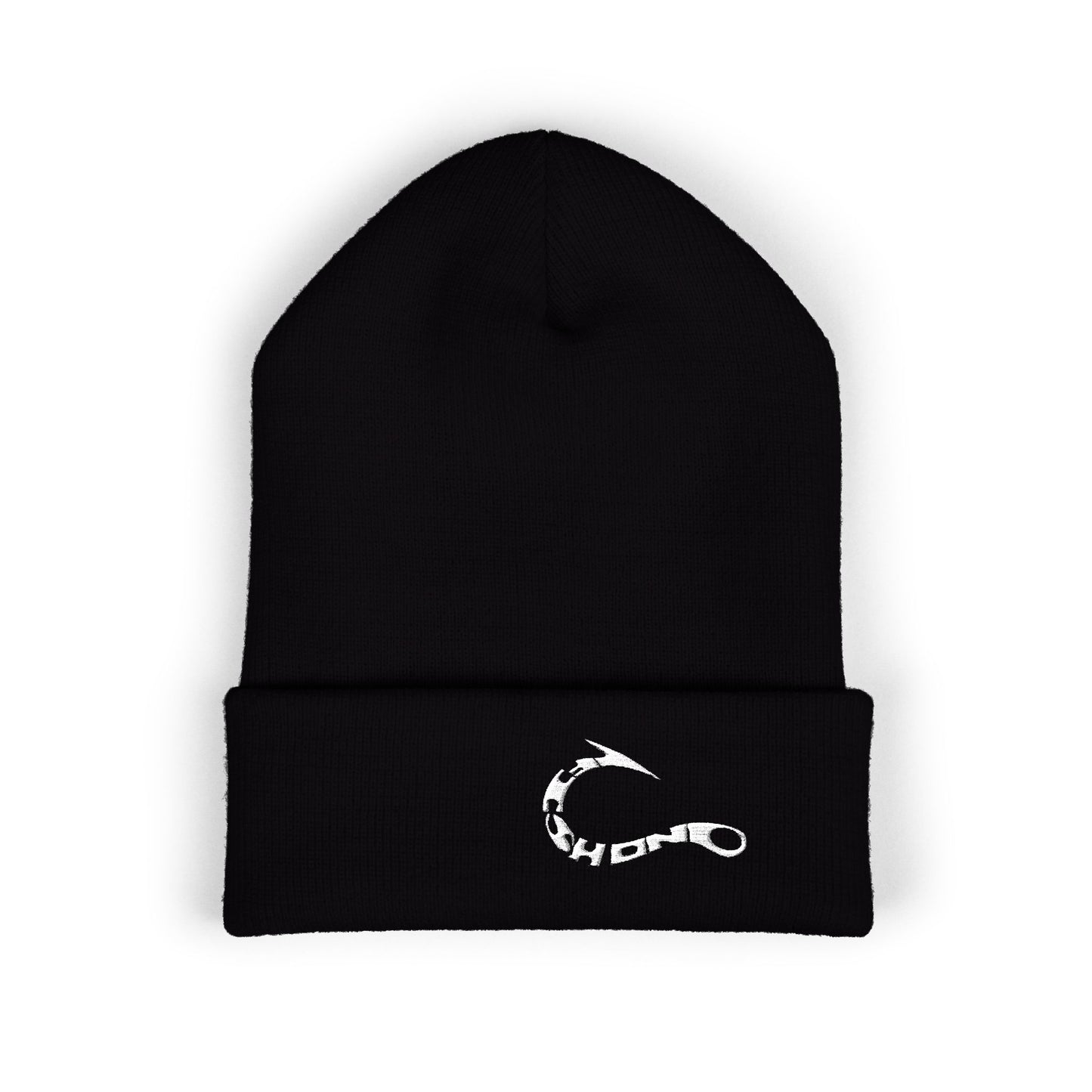 Embroidered Fishing Hook Beanie — Classic Cuffed Knit Hat