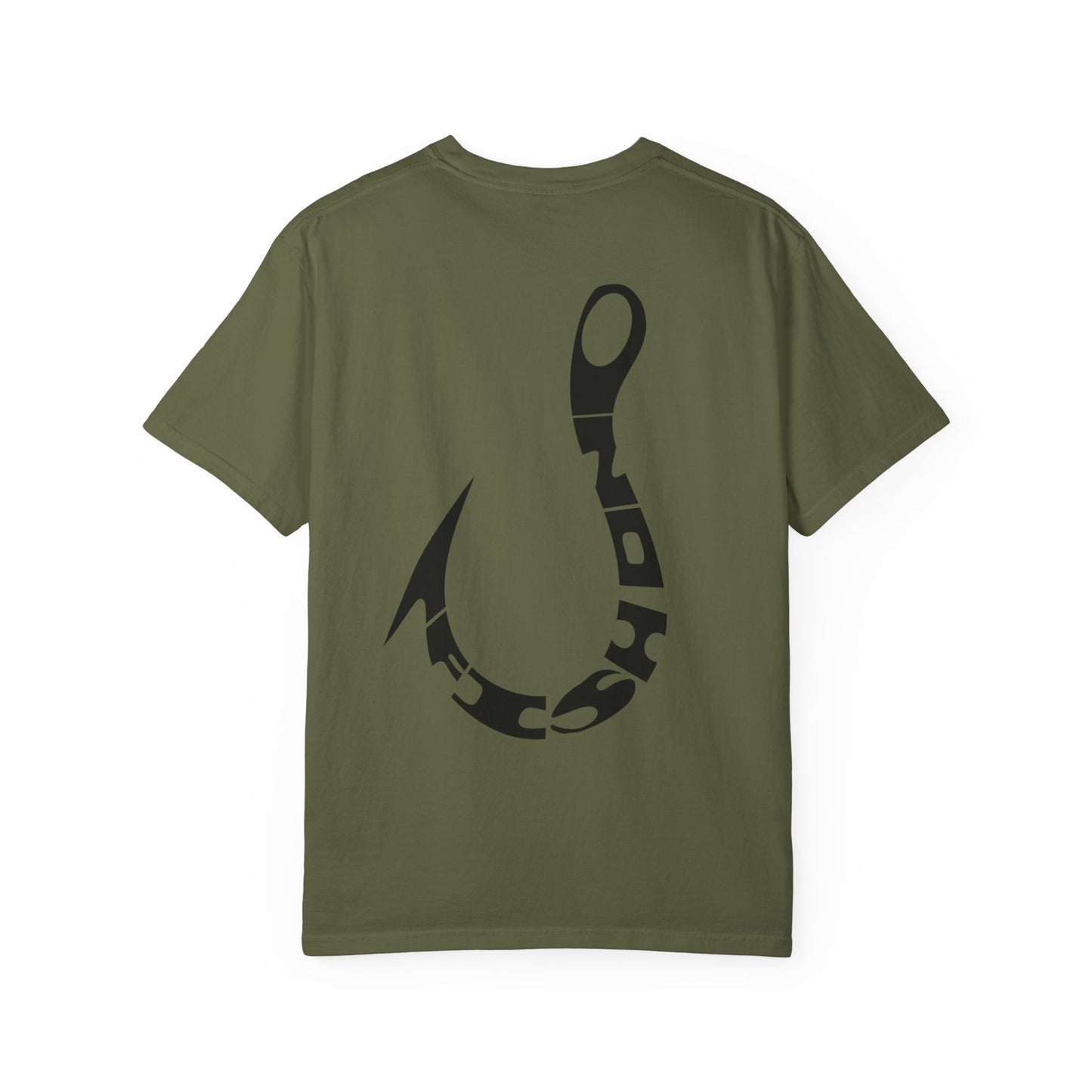 Fishing Hook Graphic T-Shirt — Bold Back Logo & Small Front Pocket Hook