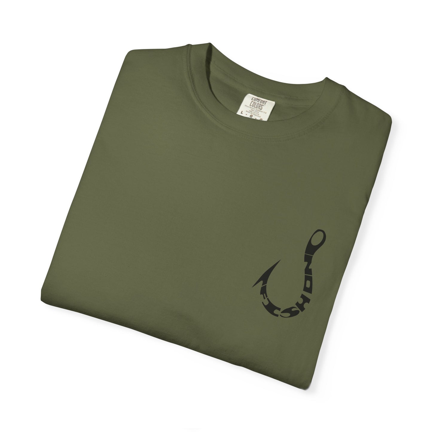 Fishing Hook Graphic T-Shirt — Bold Back Logo & Small Front Pocket Hook