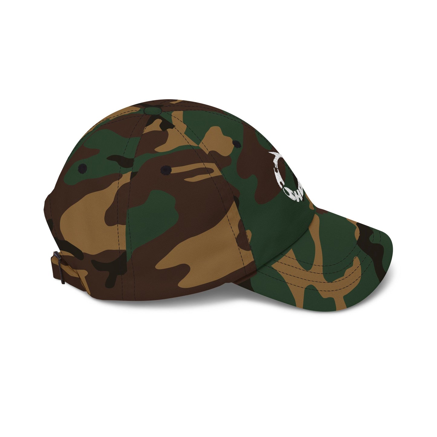 Camo Dad Cap with Distressed Fishing Hook Logo — Classic Outdoor Hat