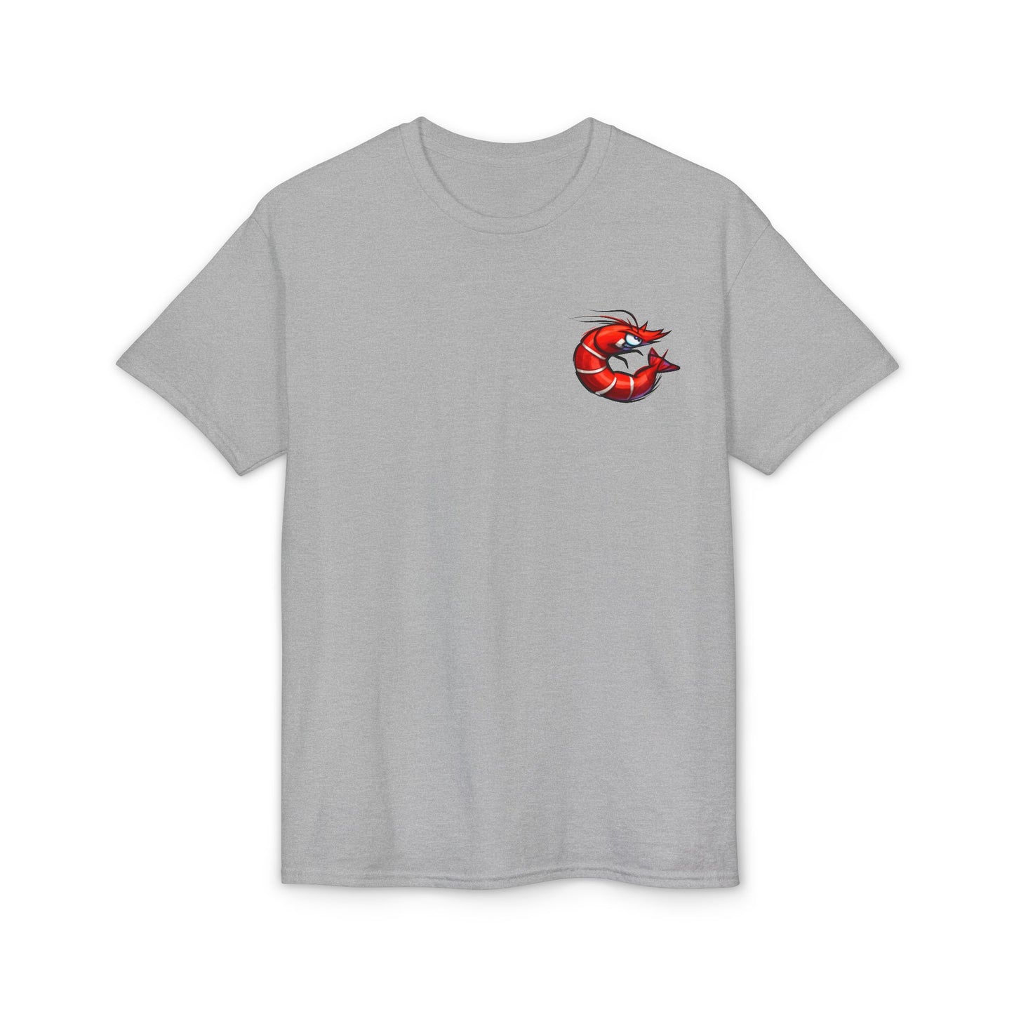 Spicy Shrimp Graphic T-Shirt — Retro Red Prawn Logo Tee