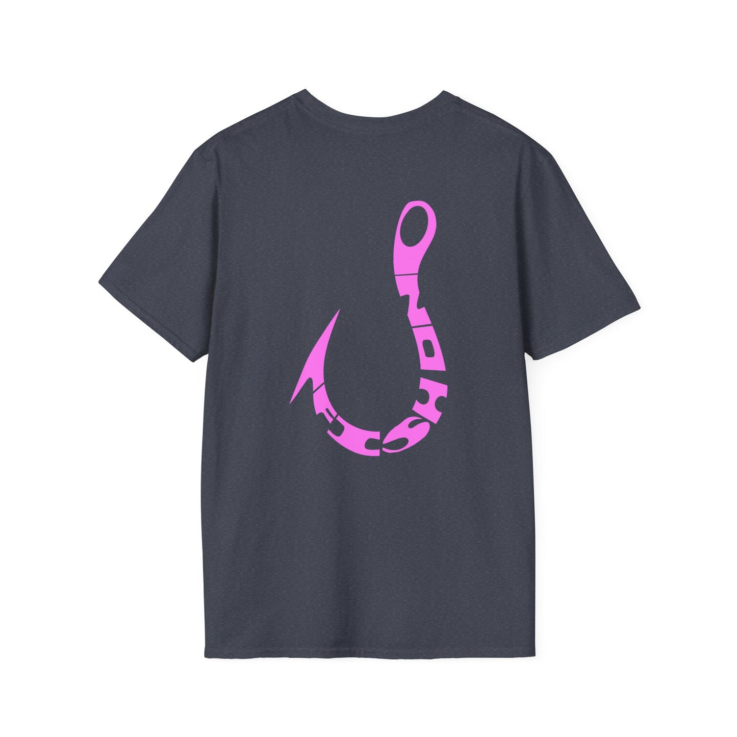 Fishing Hook T‑Shirt — Pink Stylized Hook Graphic Tee