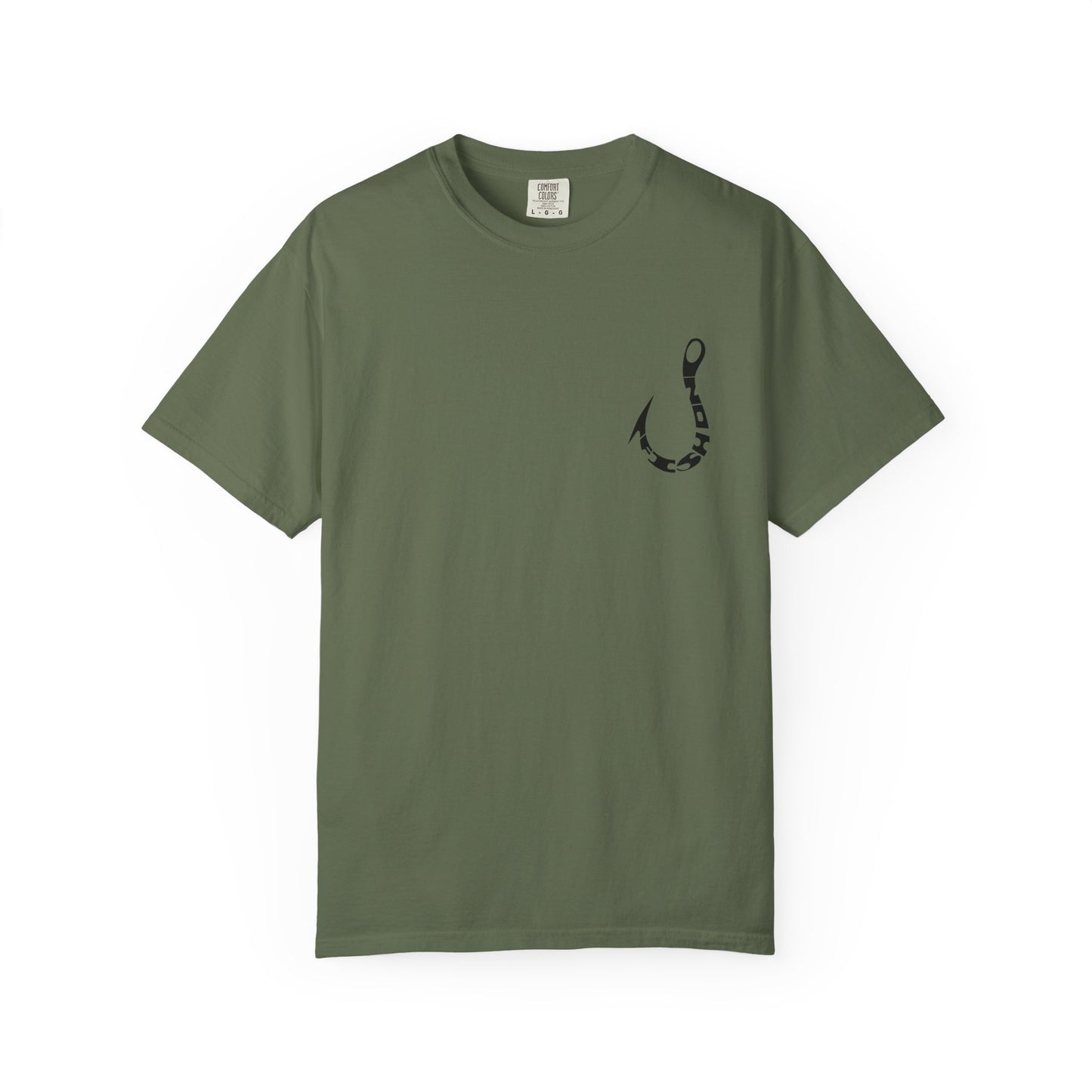 Fishing Hook Graphic T-Shirt — Bold Back Logo & Small Front Pocket Hook