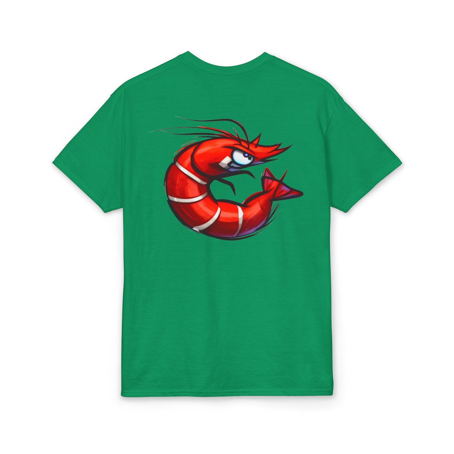 Spicy Shrimp Graphic T-Shirt — Retro Red Prawn Logo Tee
