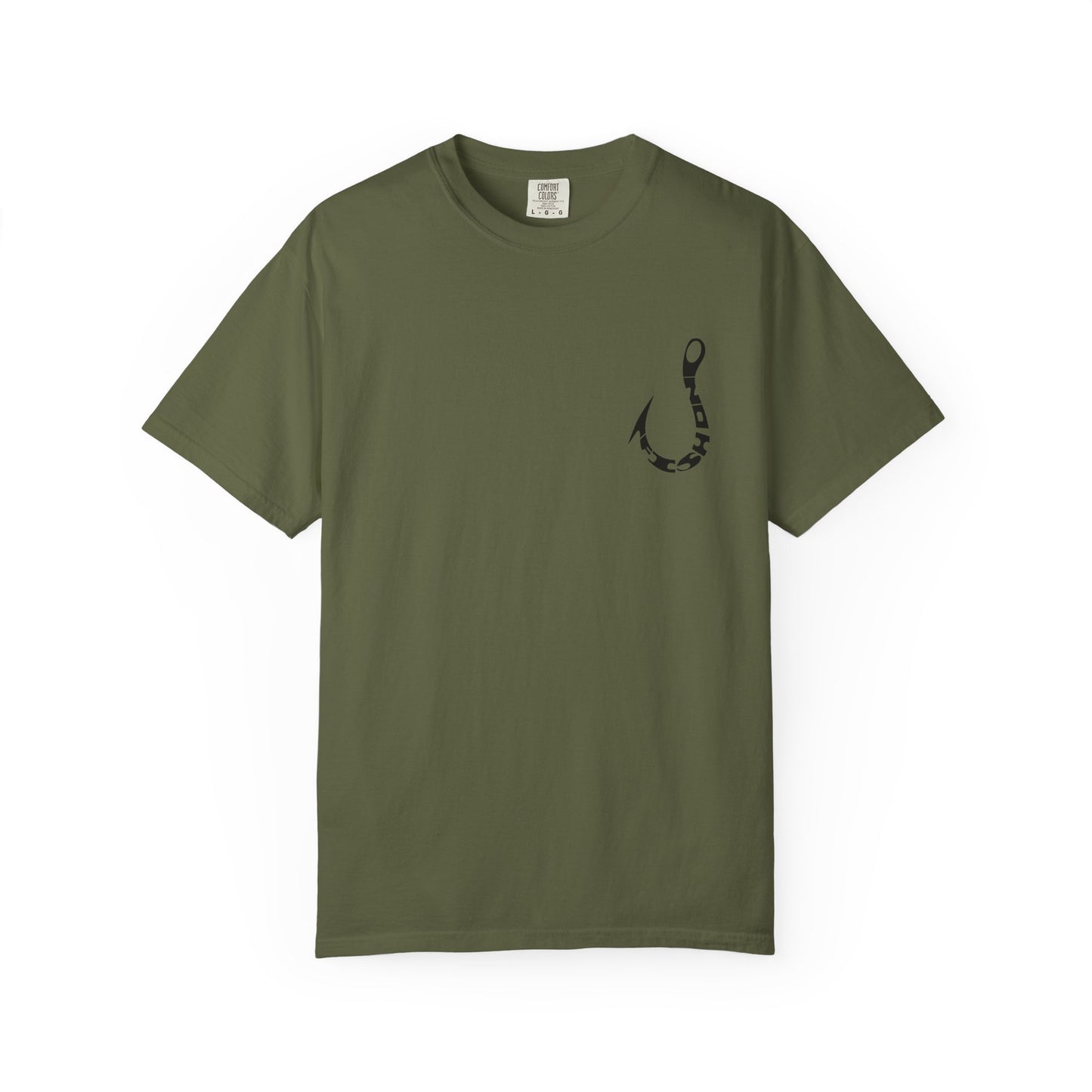 Fishing Hook Graphic T-Shirt — Bold Back Logo & Small Front Pocket Hook