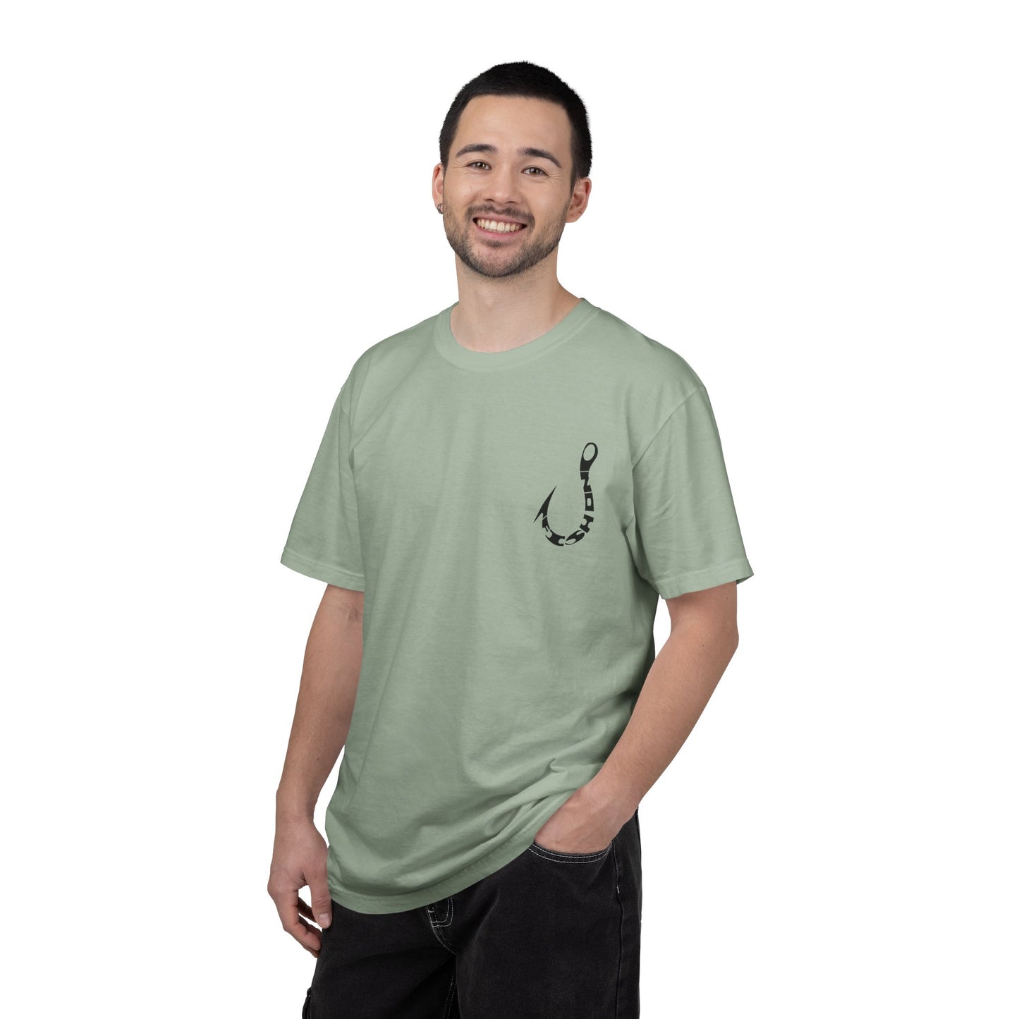 Fishing Hook Graphic T-Shirt — Bold Back Logo & Small Front Pocket Hook