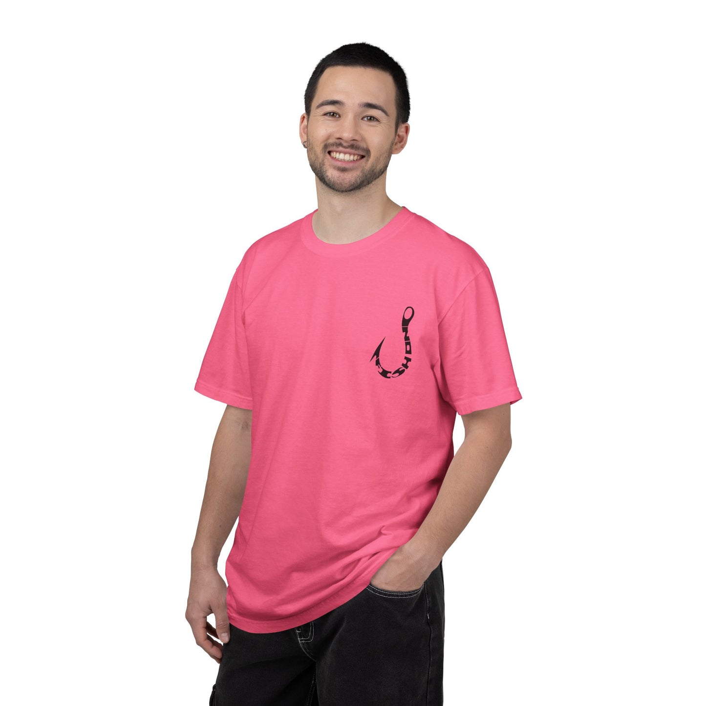 Fishing Hook Graphic T-Shirt — Bold Back Logo & Small Front Pocket Hook
