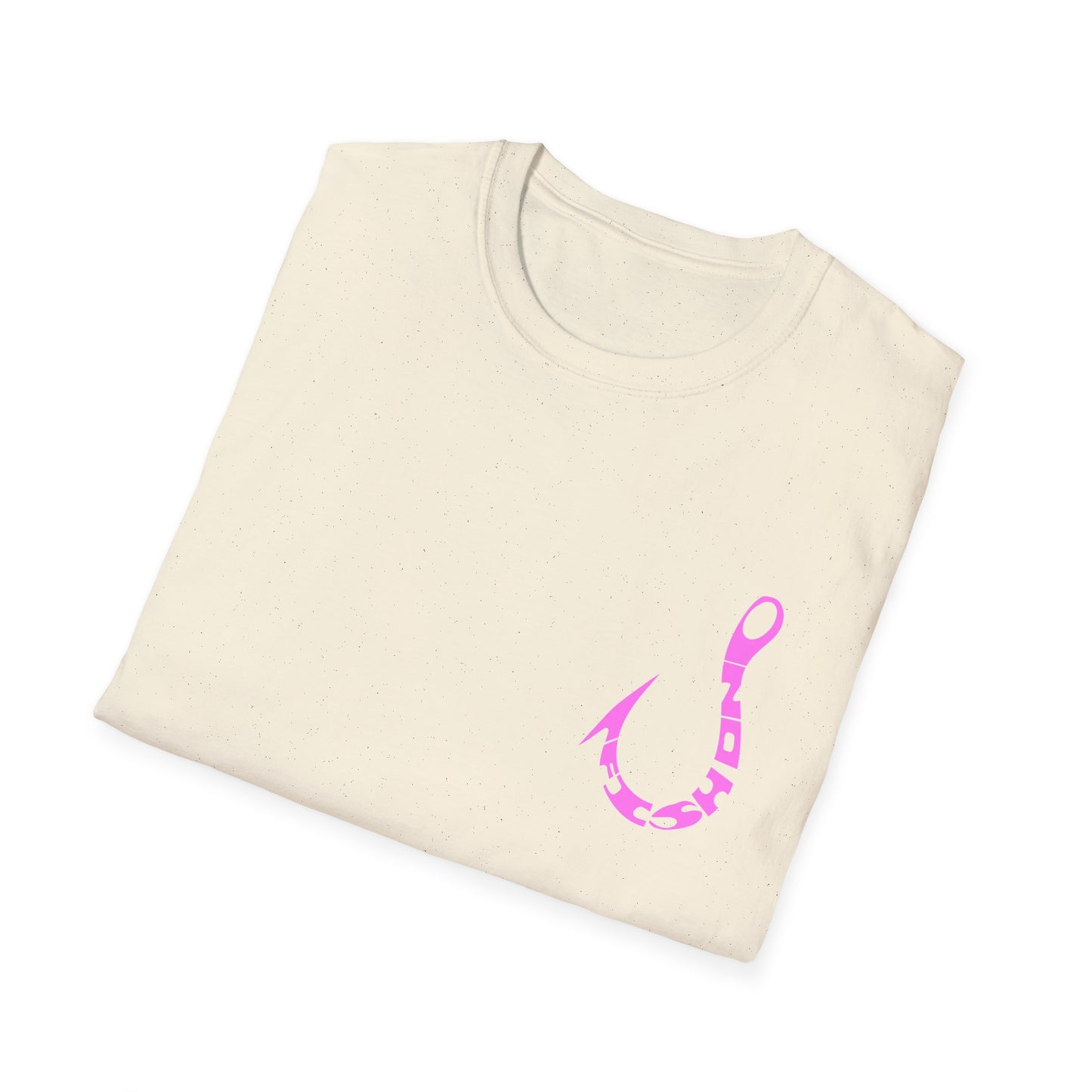 Fishing Hook T‑Shirt — Pink Stylized Hook Graphic Tee
