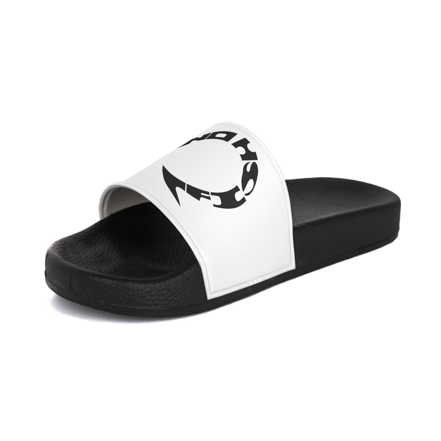 Fishing Hook fish on, Men's Black & White Logo Slide Sandals – Bold Circular Graphic