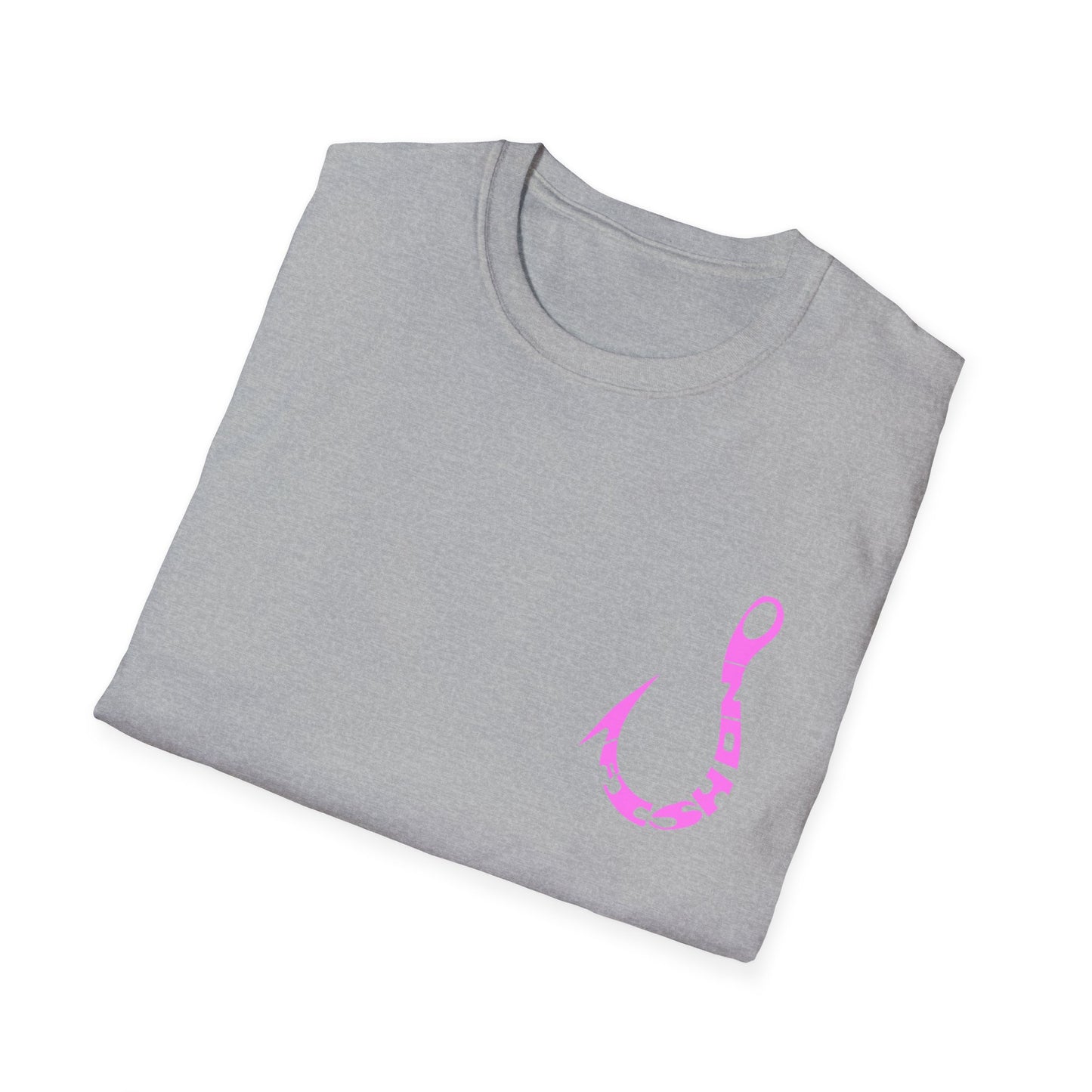 Fishing Hook T‑Shirt — Pink Stylized Hook Graphic Tee