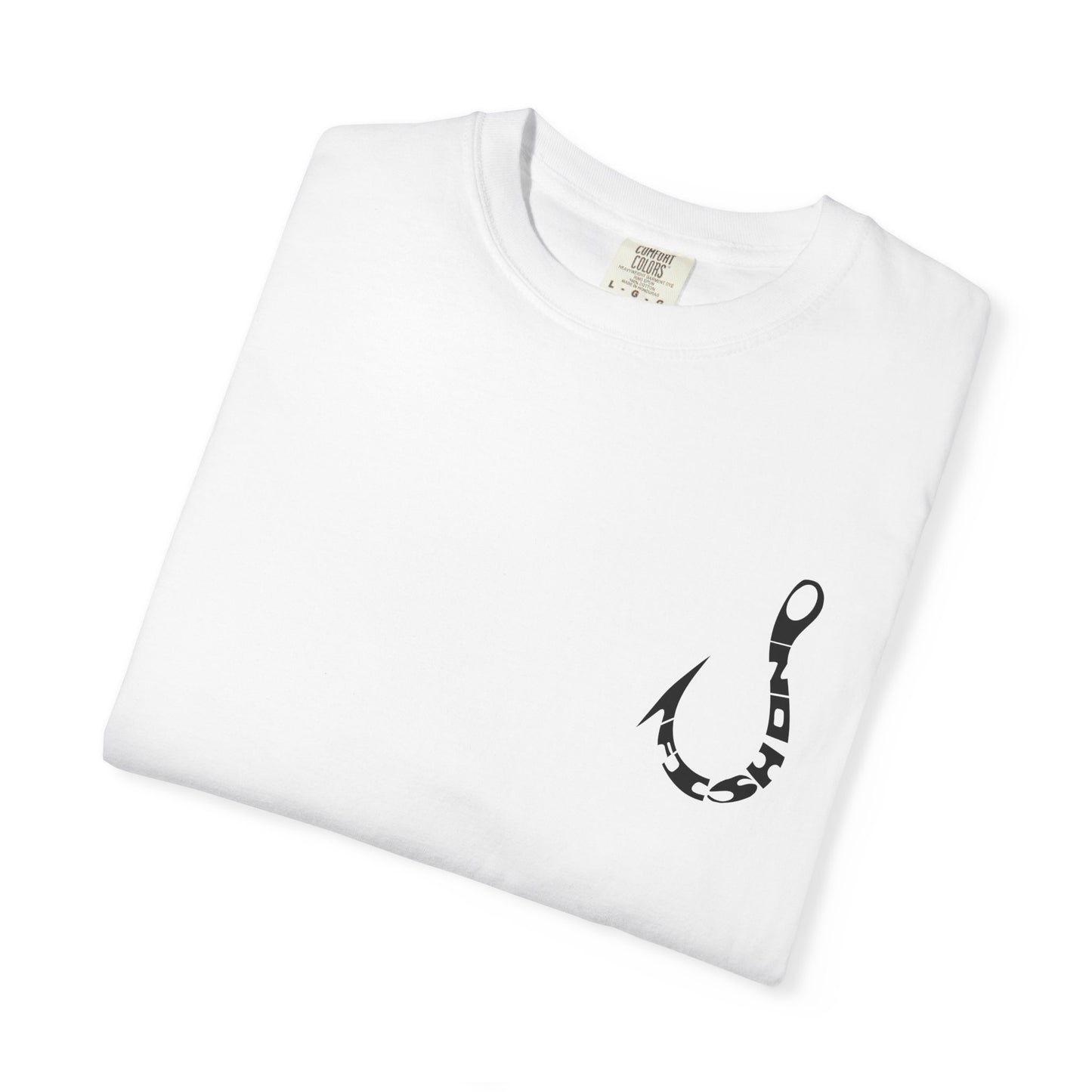 Fishing Hook Graphic T-Shirt — Bold Back Logo & Small Front Pocket Hook