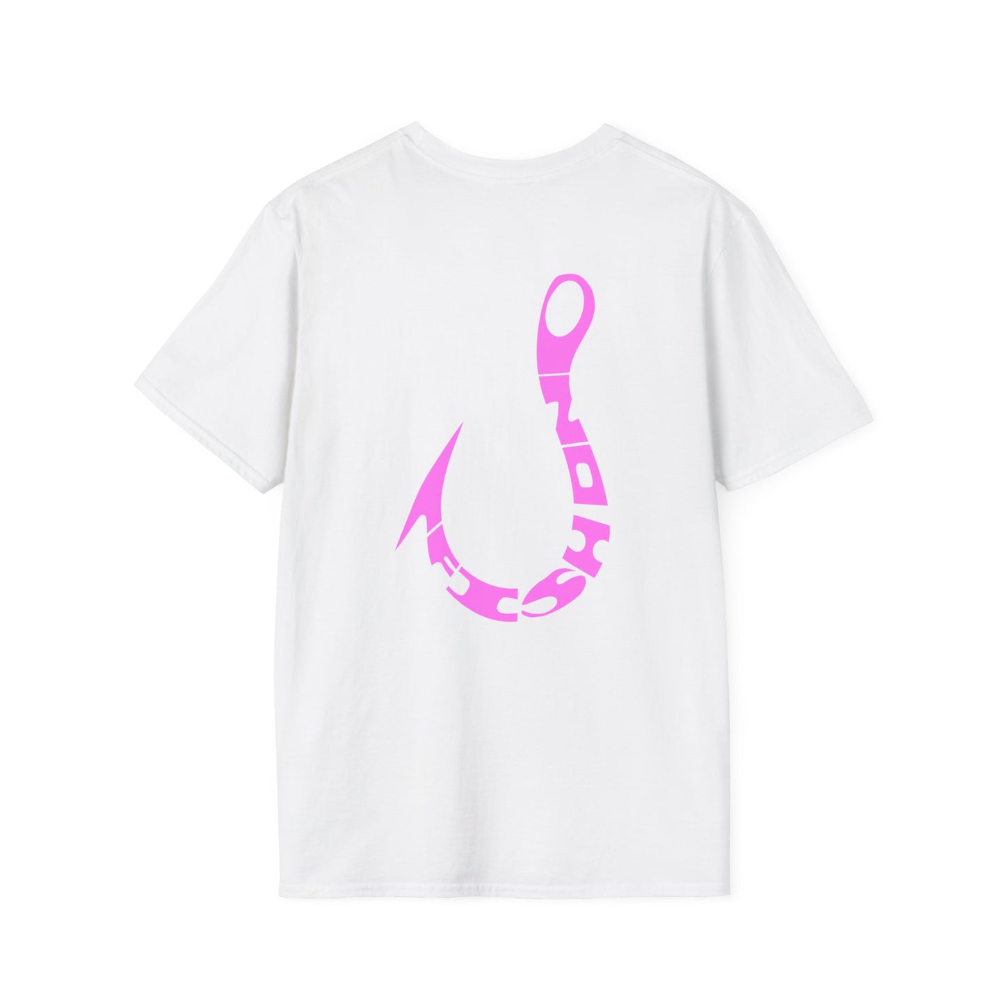 Fishing Hook T‑Shirt — Pink Stylized Hook Graphic Tee