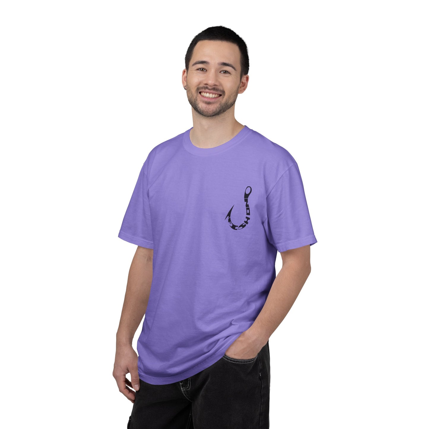 Fishing Hook Graphic T-Shirt — Bold Back Logo & Small Front Pocket Hook