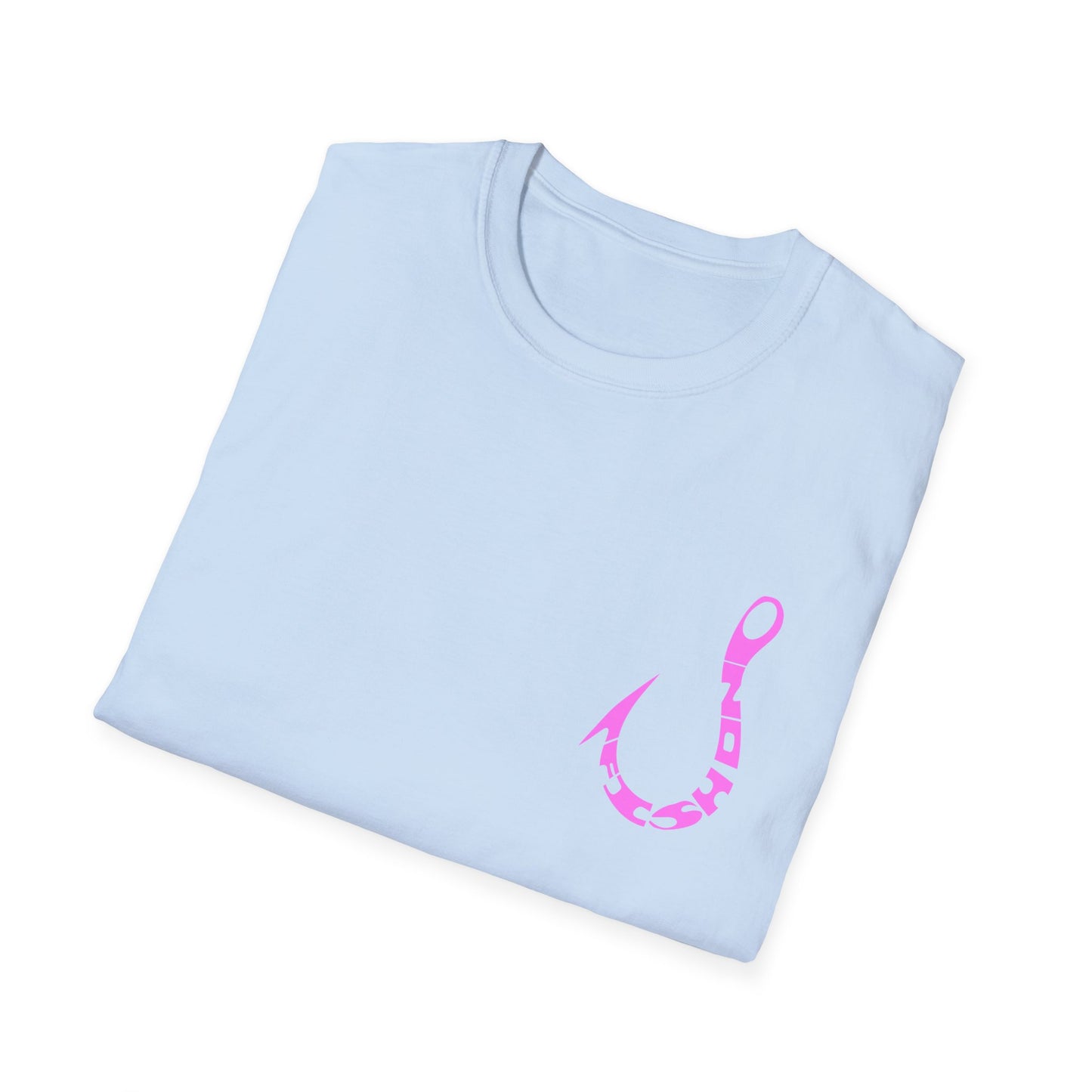 Fishing Hook T‑Shirt — Pink Stylized Hook Graphic Tee