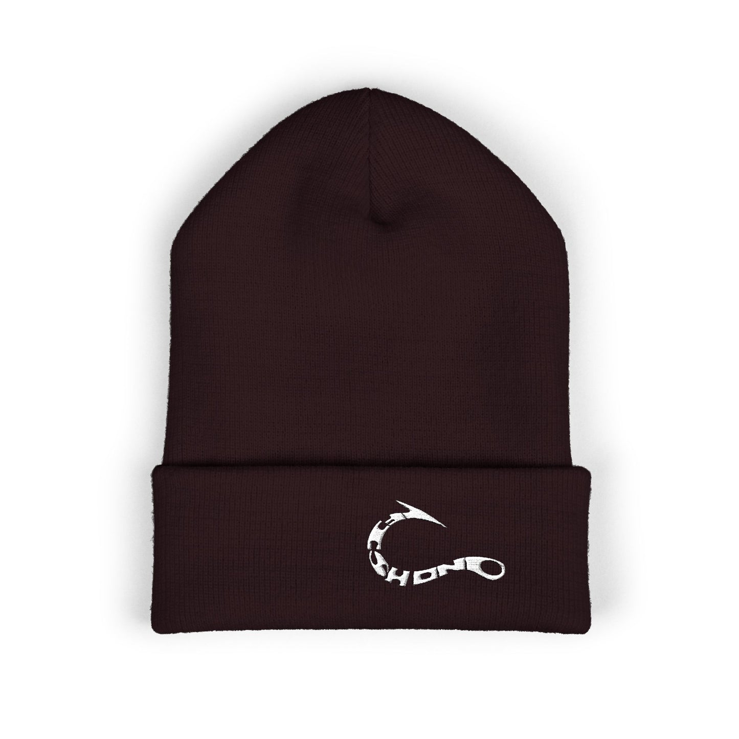 Embroidered Fishing Hook Beanie — Classic Cuffed Knit Hat