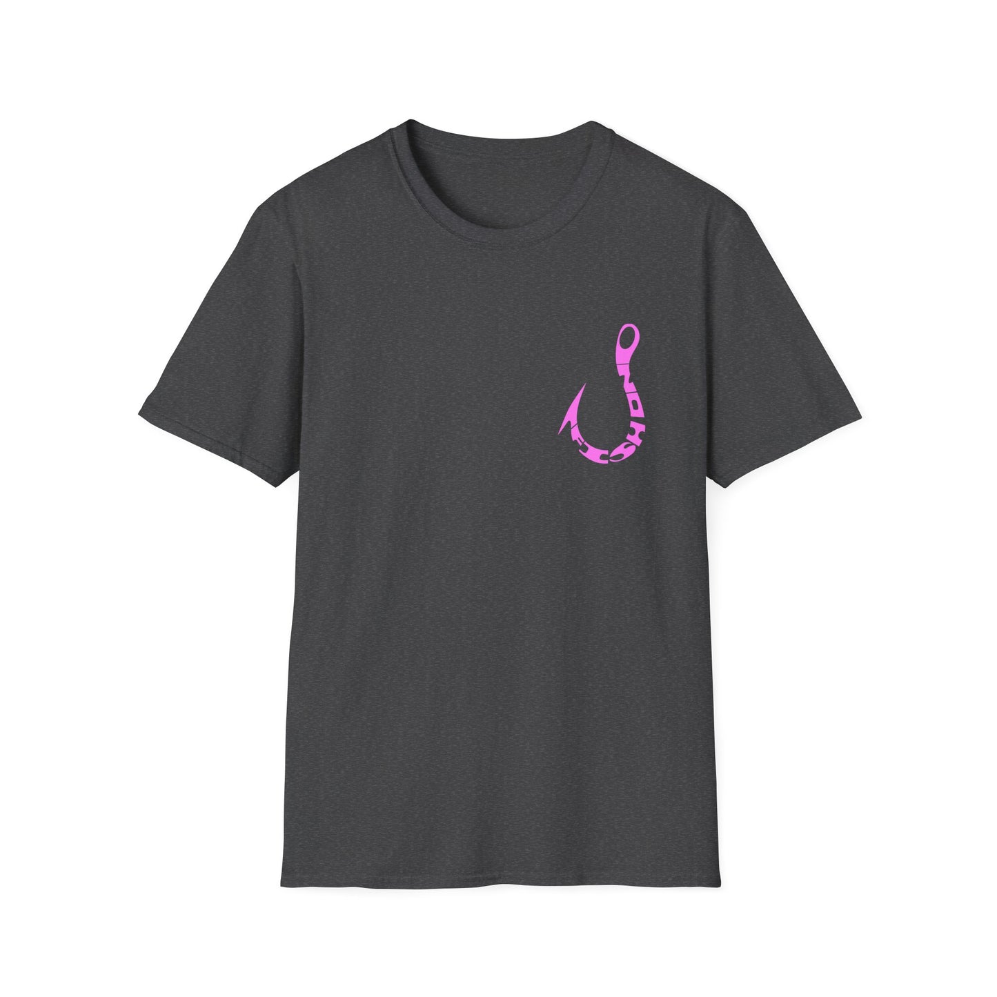 Fishing Hook T‑Shirt — Pink Stylized Hook Graphic Tee