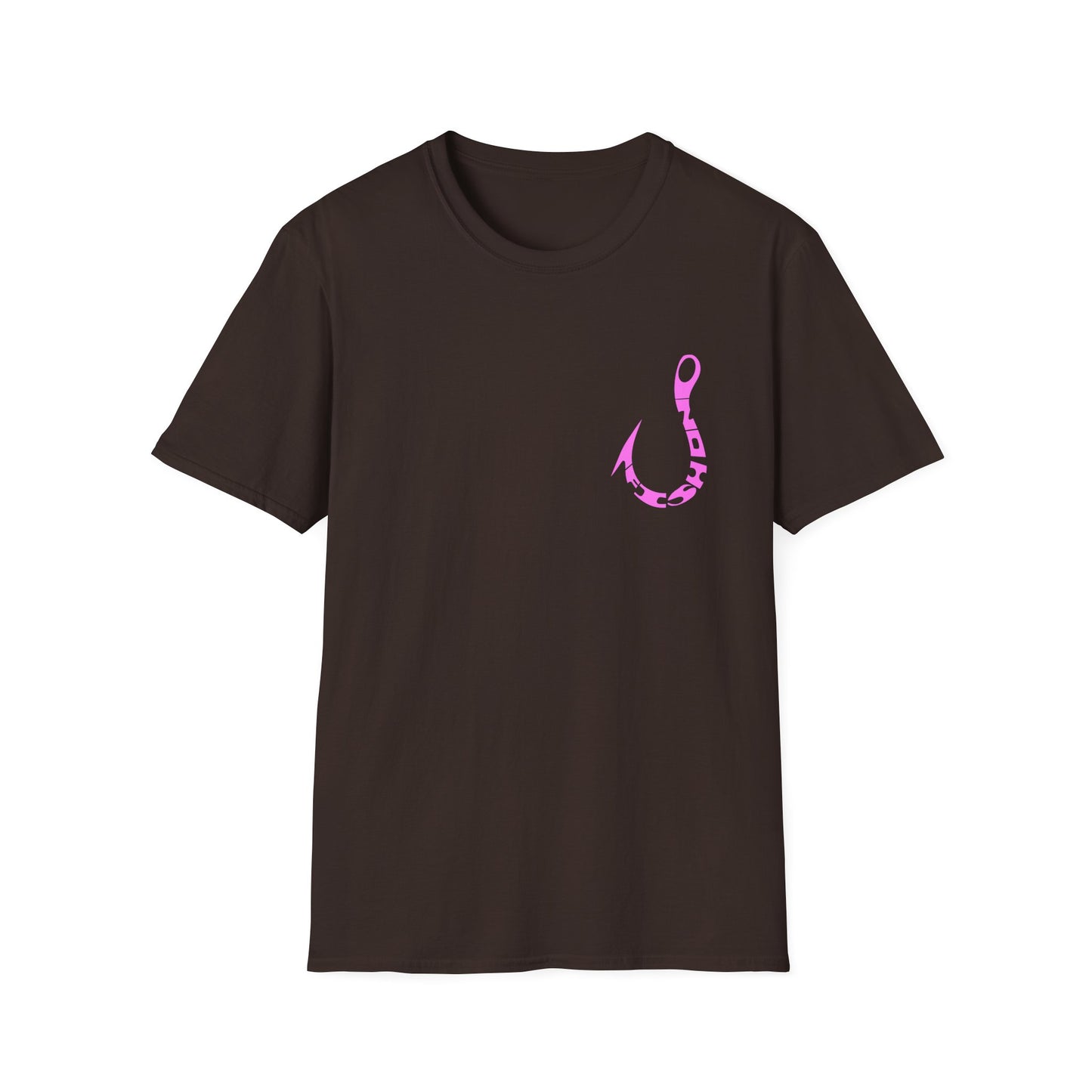 Fishing Hook T‑Shirt — Pink Stylized Hook Graphic Tee