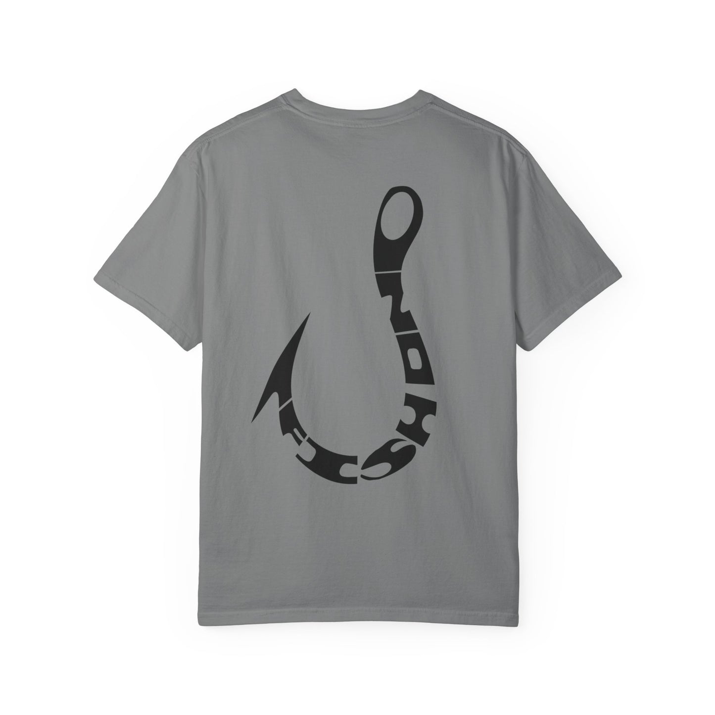 Fishing Hook Graphic T-Shirt — Bold Back Logo & Small Front Pocket Hook