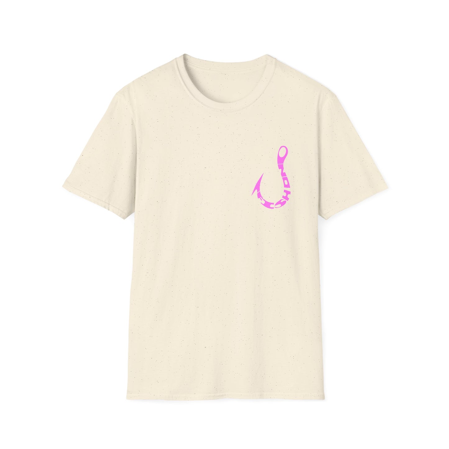 Fishing Hook T‑Shirt — Pink Stylized Hook Graphic Tee