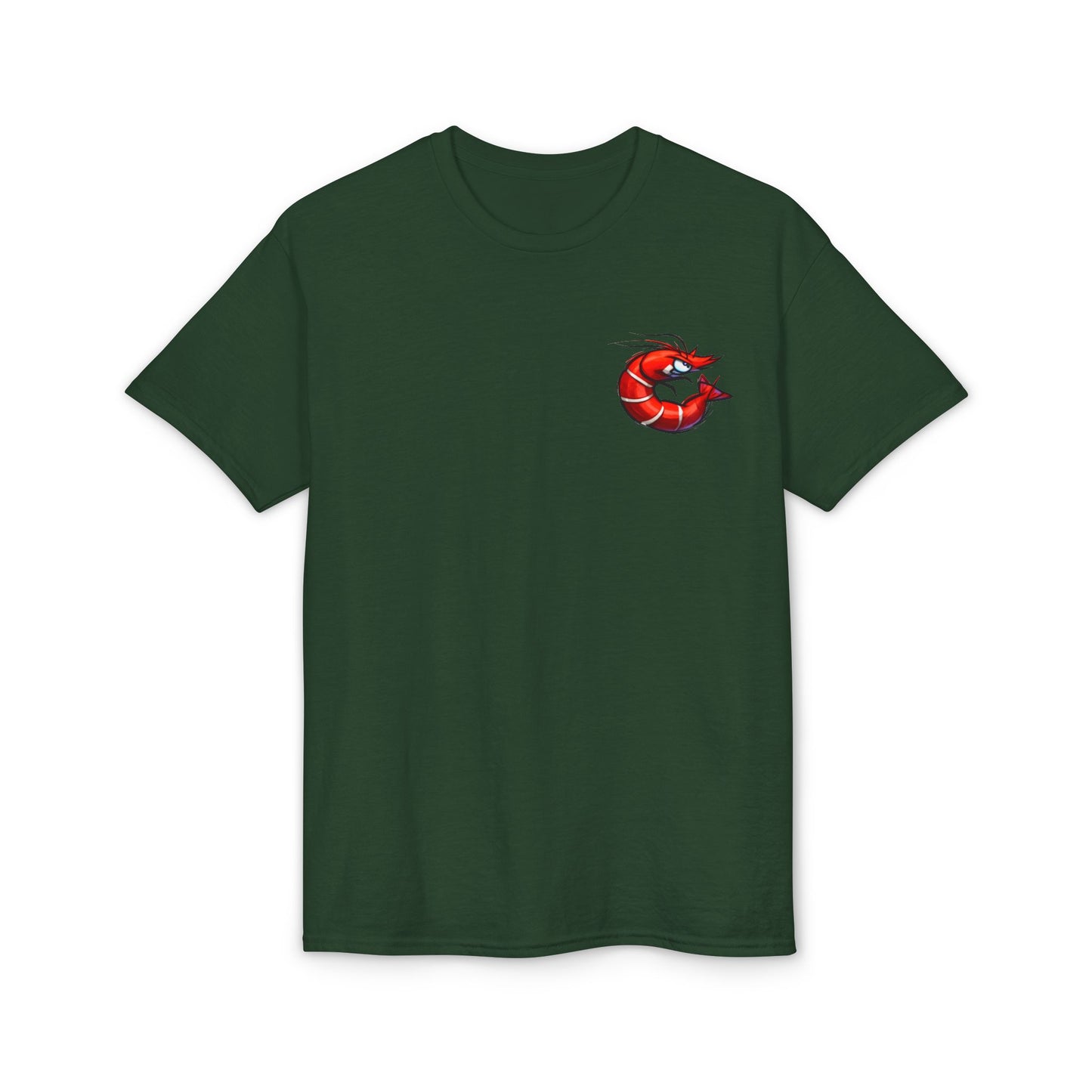 Spicy Shrimp Graphic T-Shirt — Retro Red Prawn Logo Tee