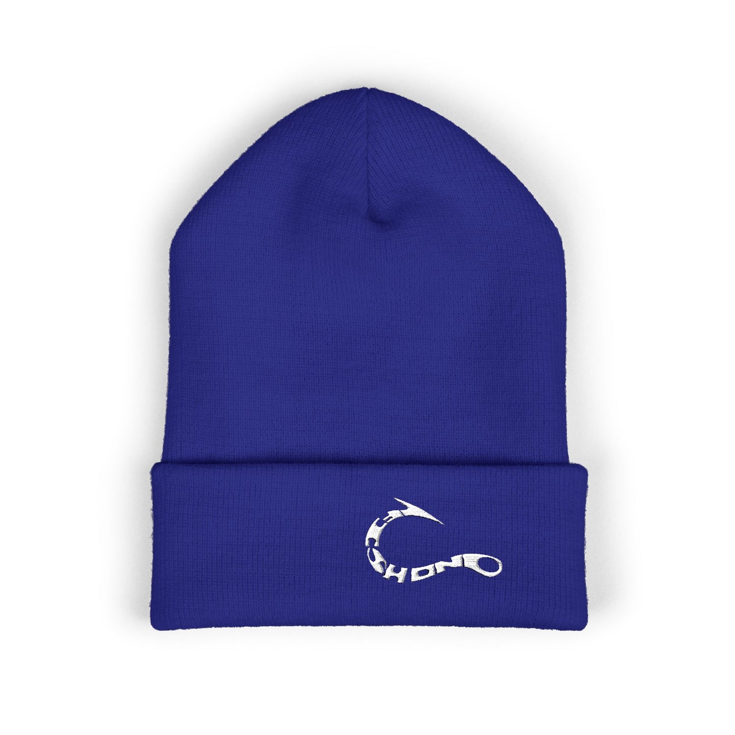 Embroidered Fishing Hook Beanie — Classic Cuffed Knit Hat