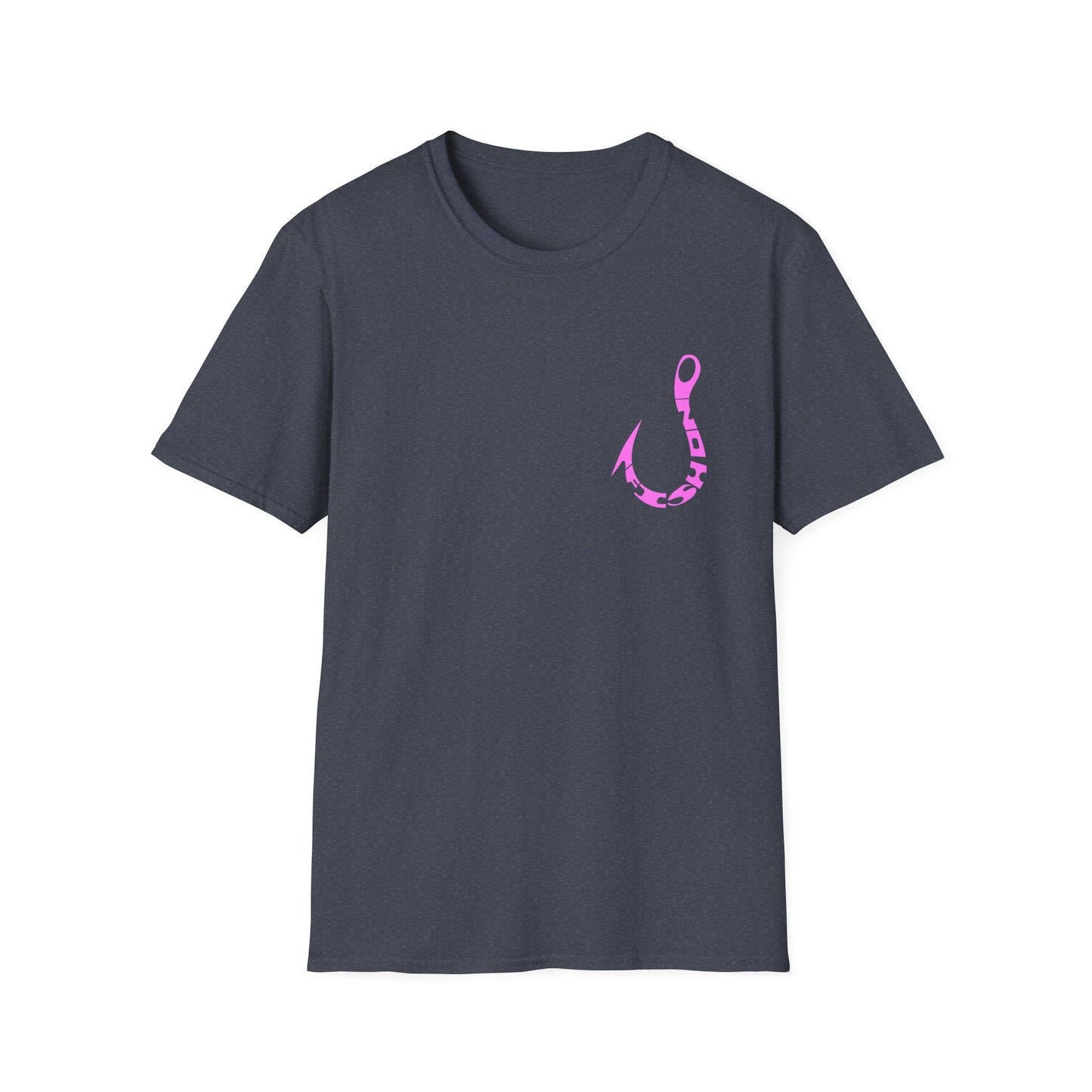 Fishing Hook T‑Shirt — Pink Stylized Hook Graphic Tee