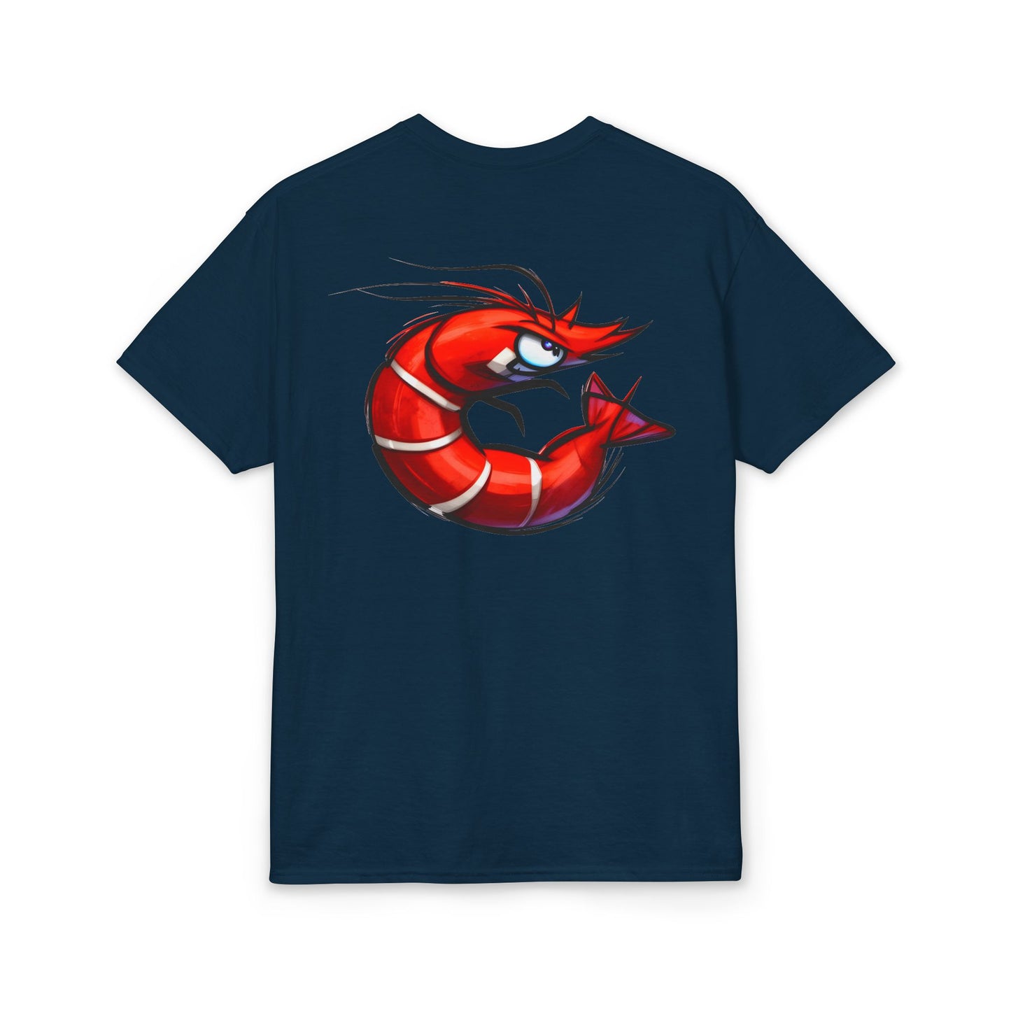 Spicy Shrimp Graphic T-Shirt — Retro Red Prawn Logo Tee