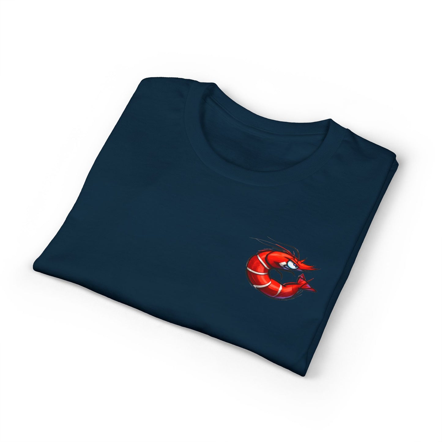 Spicy Shrimp Graphic T-Shirt — Retro Red Prawn Logo Tee