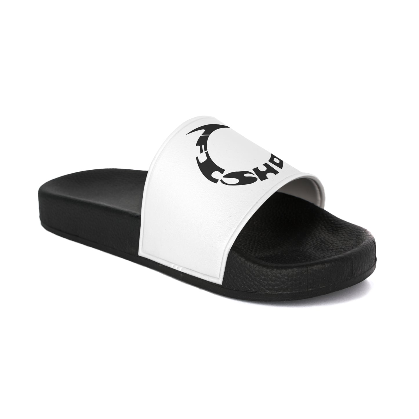 Fishing Hook fish on, Men's Black & White Logo Slide Sandals – Bold Circular Graphic