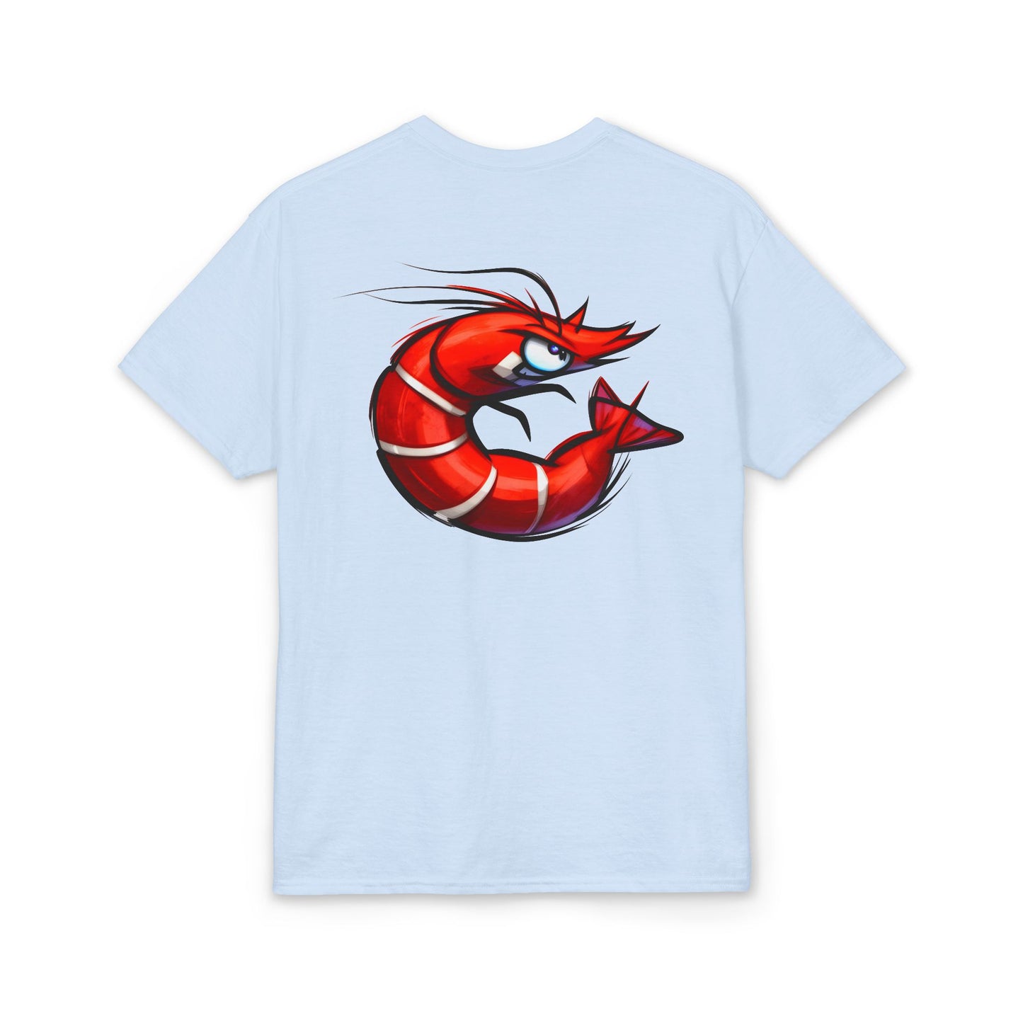 Spicy Shrimp Graphic T-Shirt — Retro Red Prawn Logo Tee