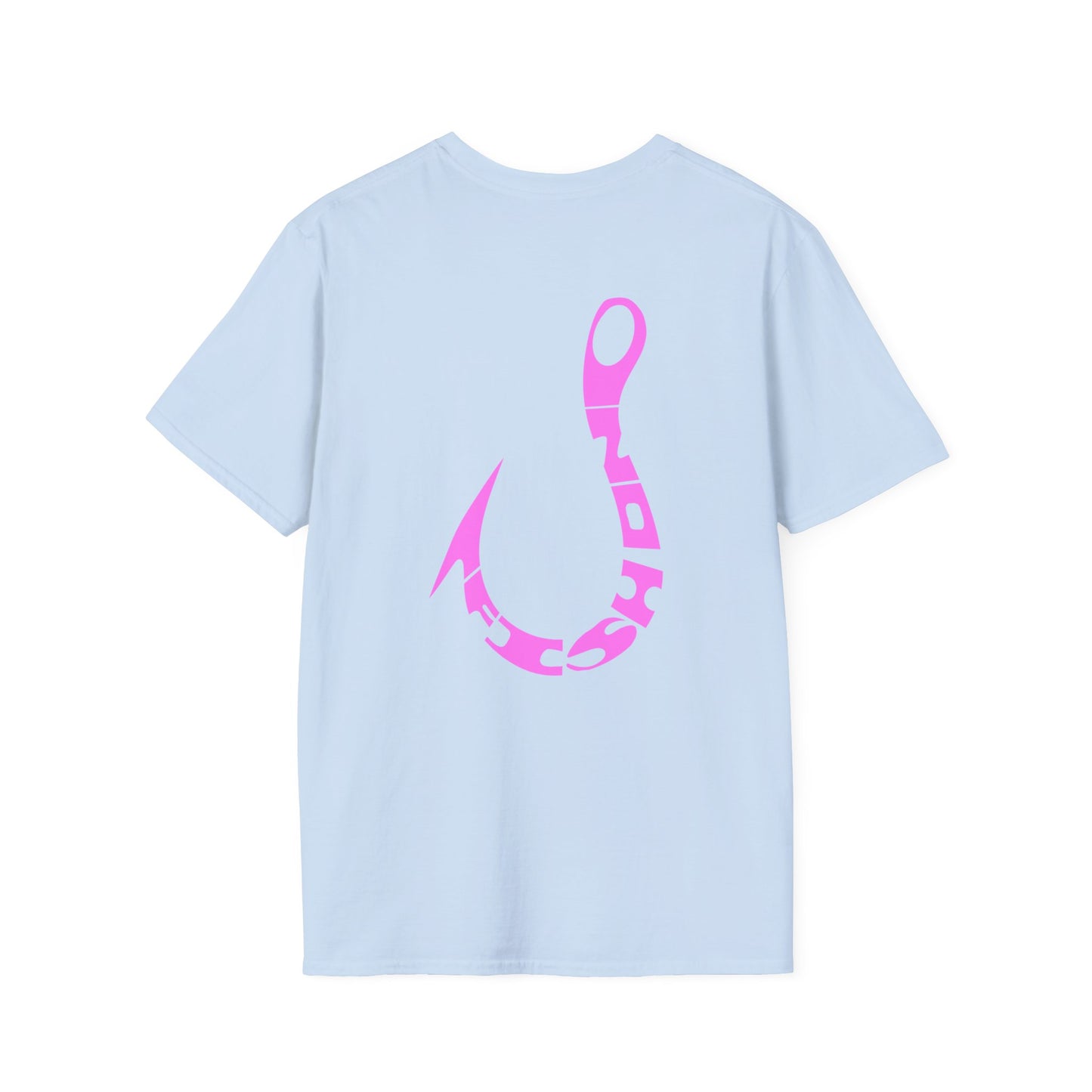 Fishing Hook T‑Shirt — Pink Stylized Hook Graphic Tee