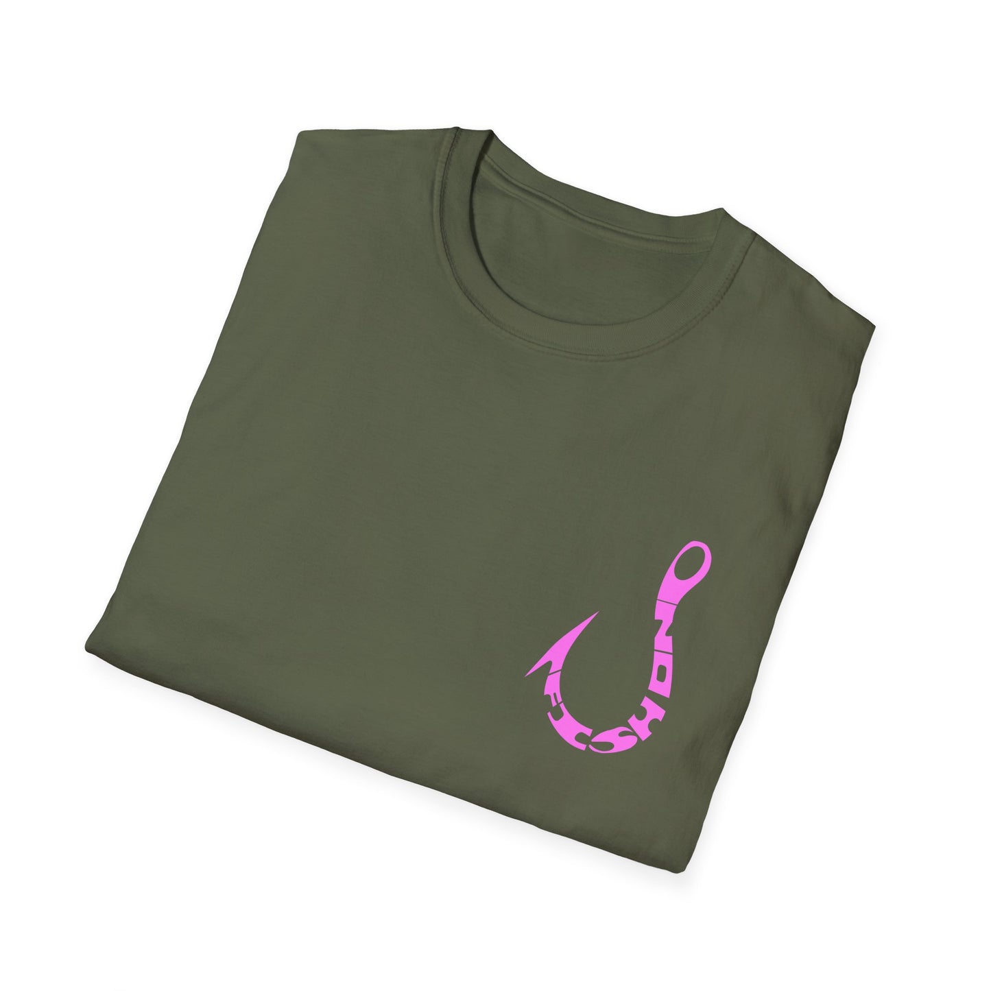 Fishing Hook T‑Shirt — Pink Stylized Hook Graphic Tee