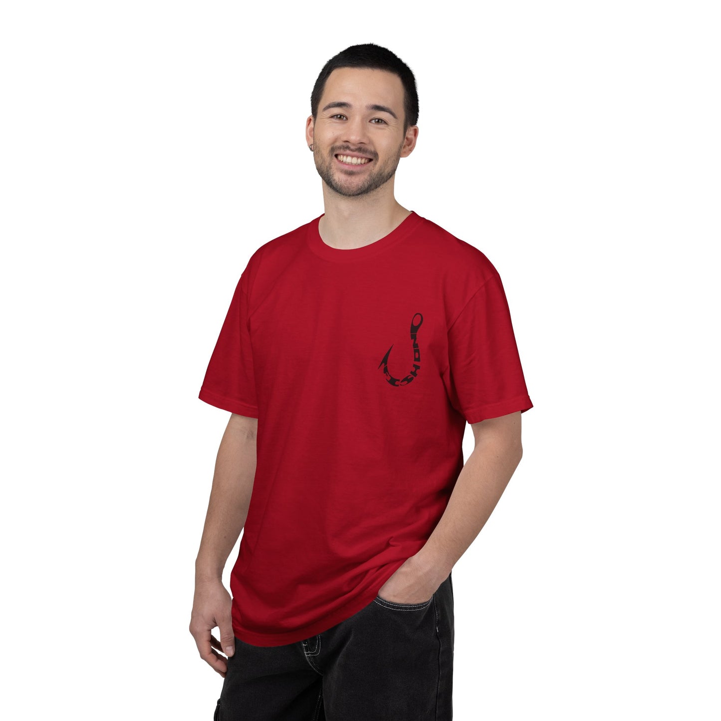 Fishing Hook Graphic T-Shirt — Bold Back Logo & Small Front Pocket Hook