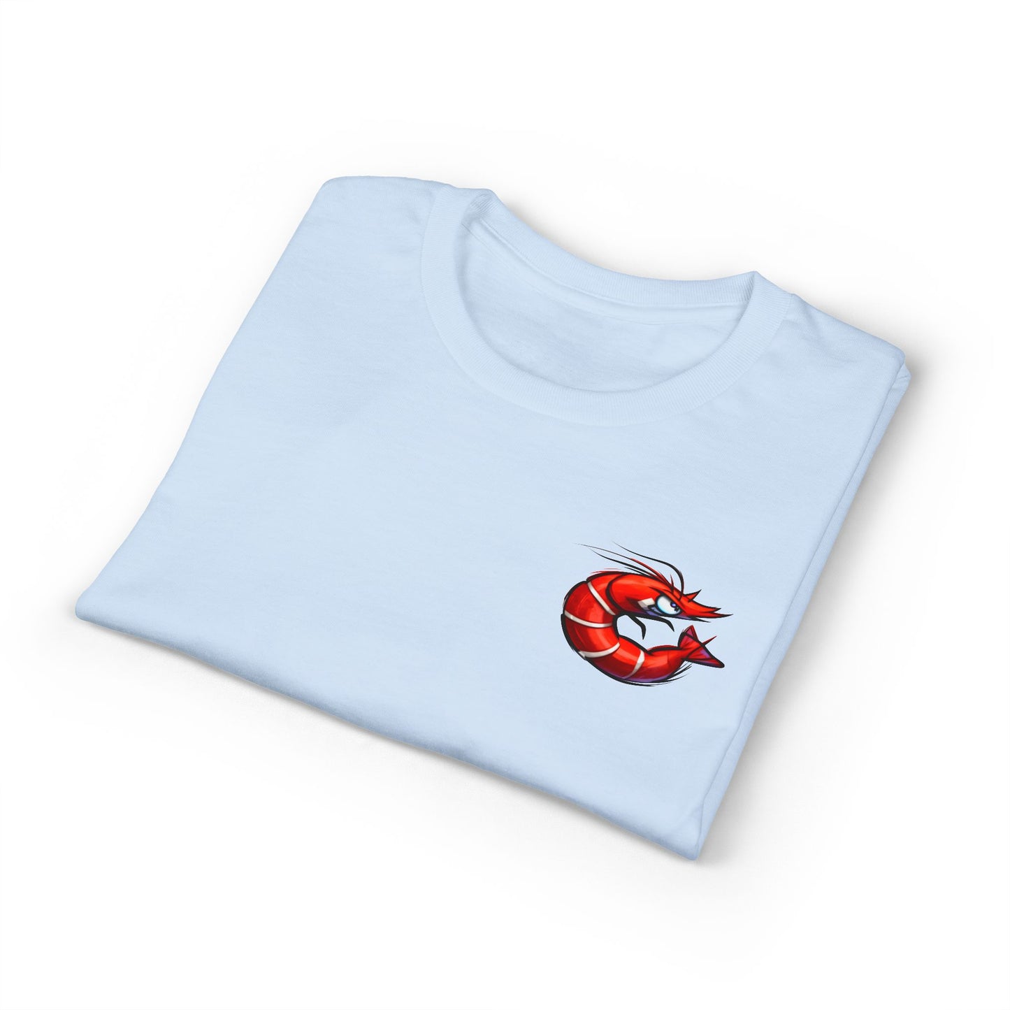 Spicy Shrimp Graphic T-Shirt — Retro Red Prawn Logo Tee