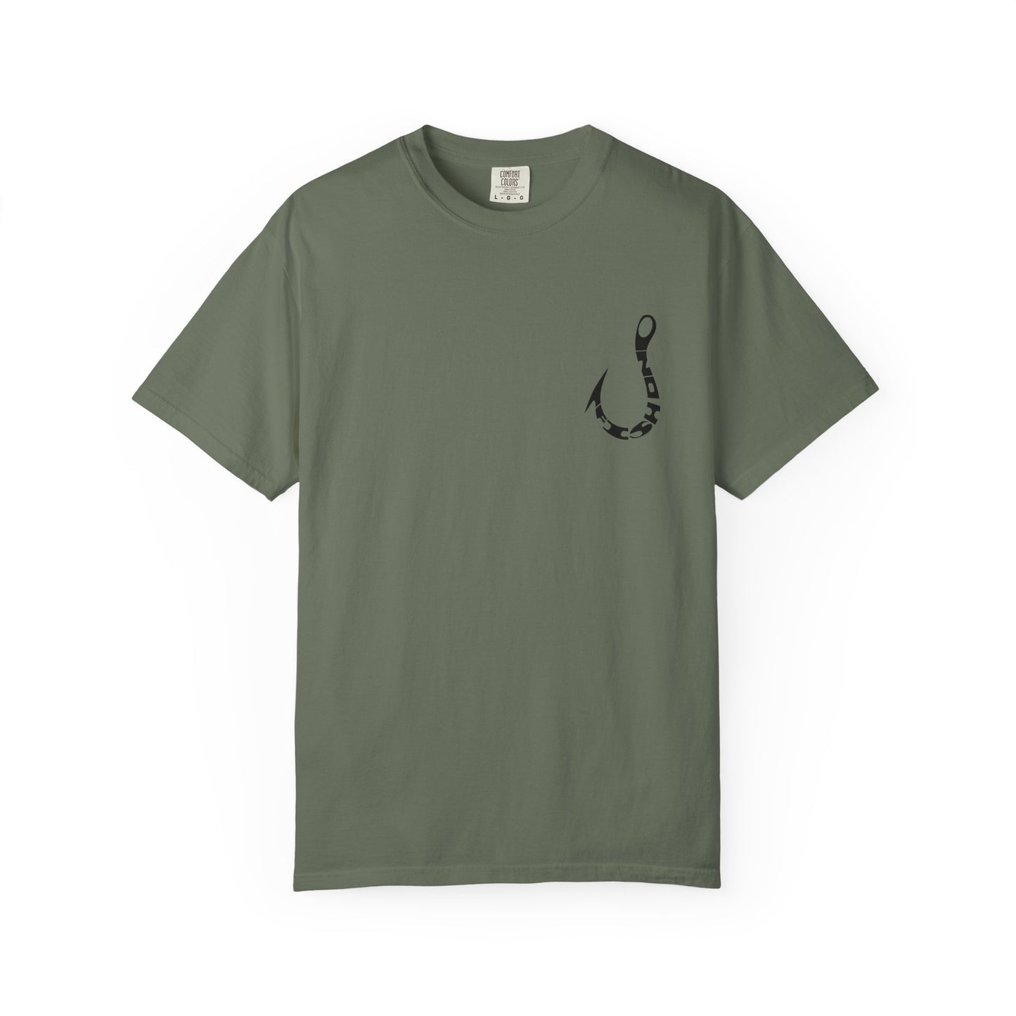 Fishing Hook Graphic T-Shirt — Bold Back Logo & Small Front Pocket Hook