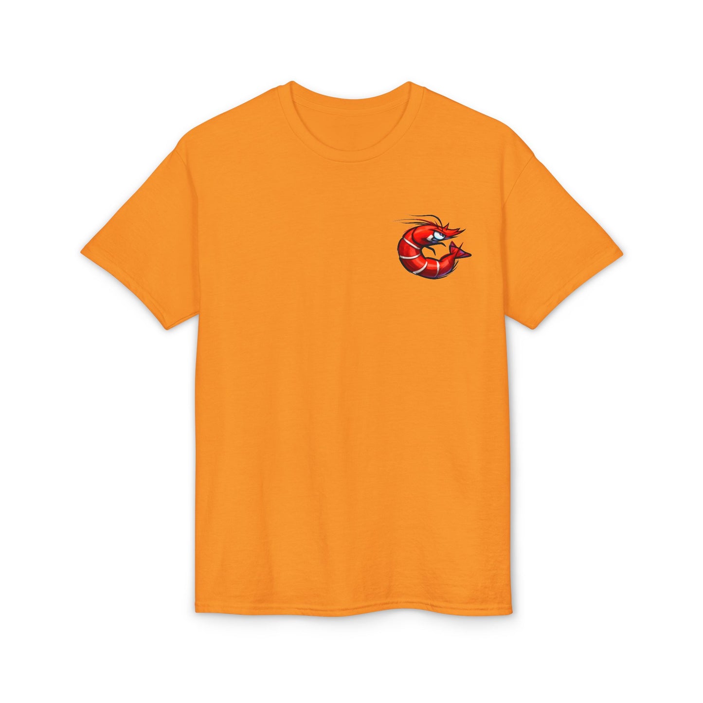 Spicy Shrimp Graphic T-Shirt — Retro Red Prawn Logo Tee