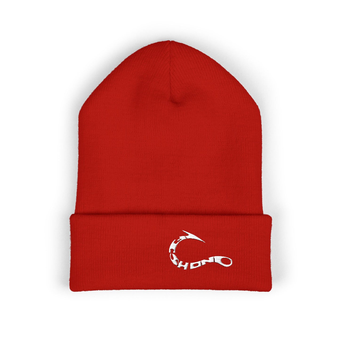 Embroidered Fishing Hook Beanie — Classic Cuffed Knit Hat
