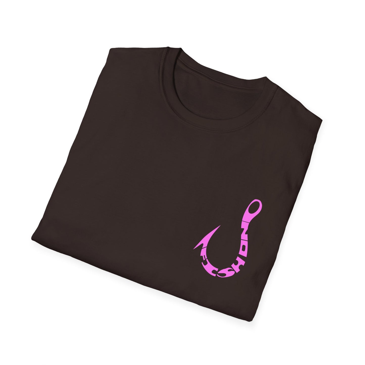 Fishing Hook T‑Shirt — Pink Stylized Hook Graphic Tee