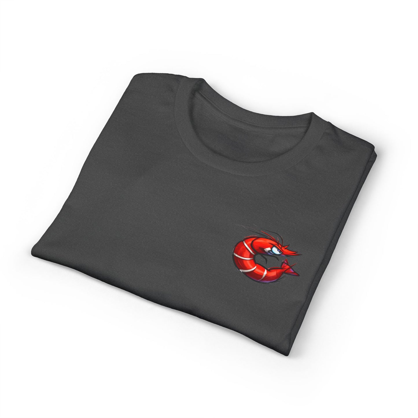 Spicy Shrimp Graphic T-Shirt — Retro Red Prawn Logo Tee