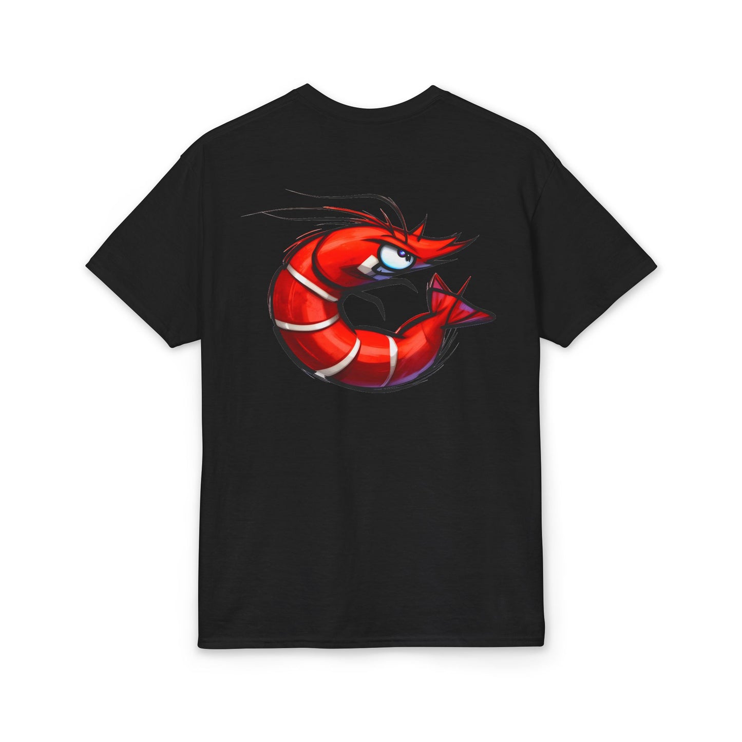 Spicy Shrimp Graphic T-Shirt — Retro Red Prawn Logo Tee