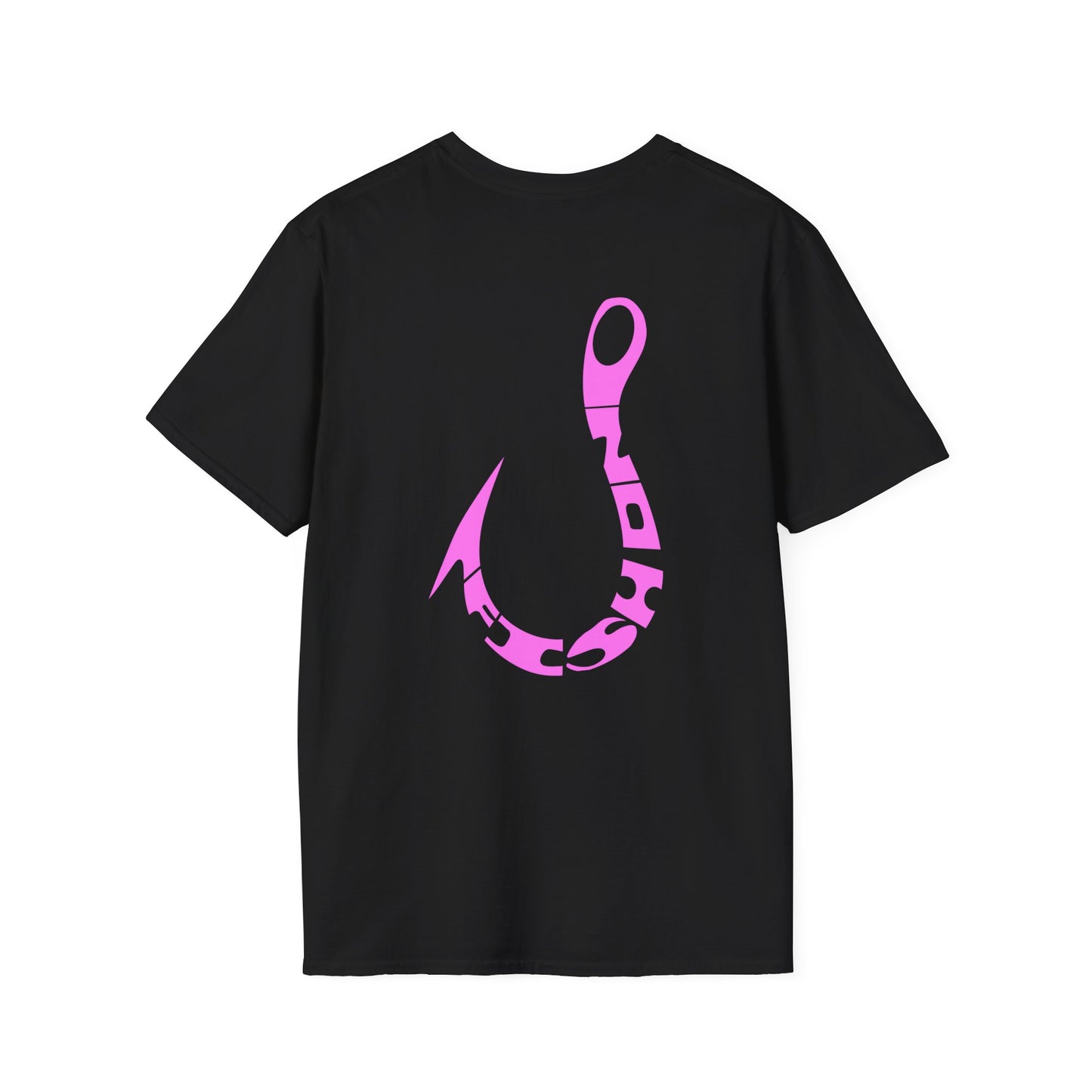 Fishing Hook T‑Shirt — Pink Stylized Hook Graphic Tee