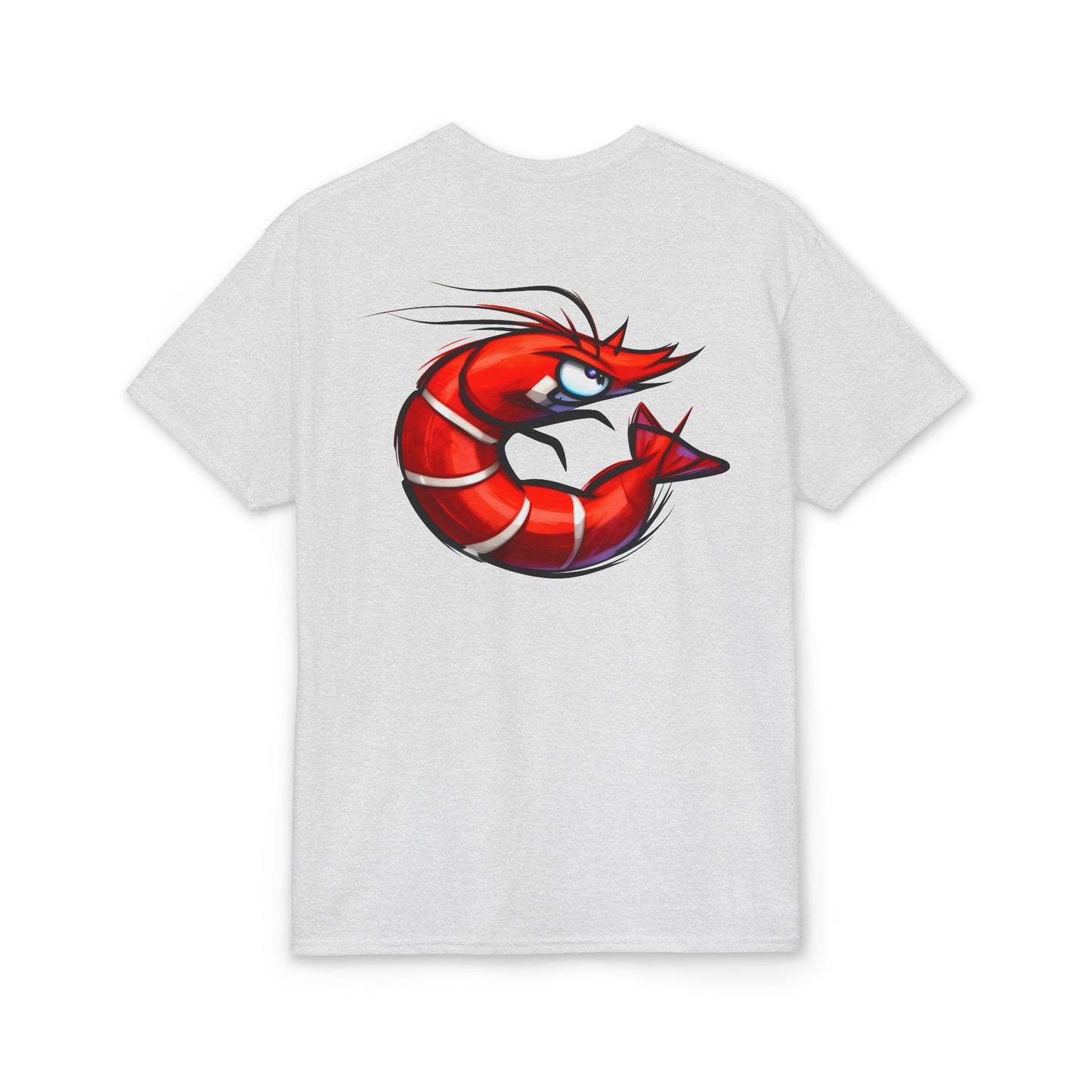 Spicy Shrimp Graphic T-Shirt — Retro Red Prawn Logo Tee