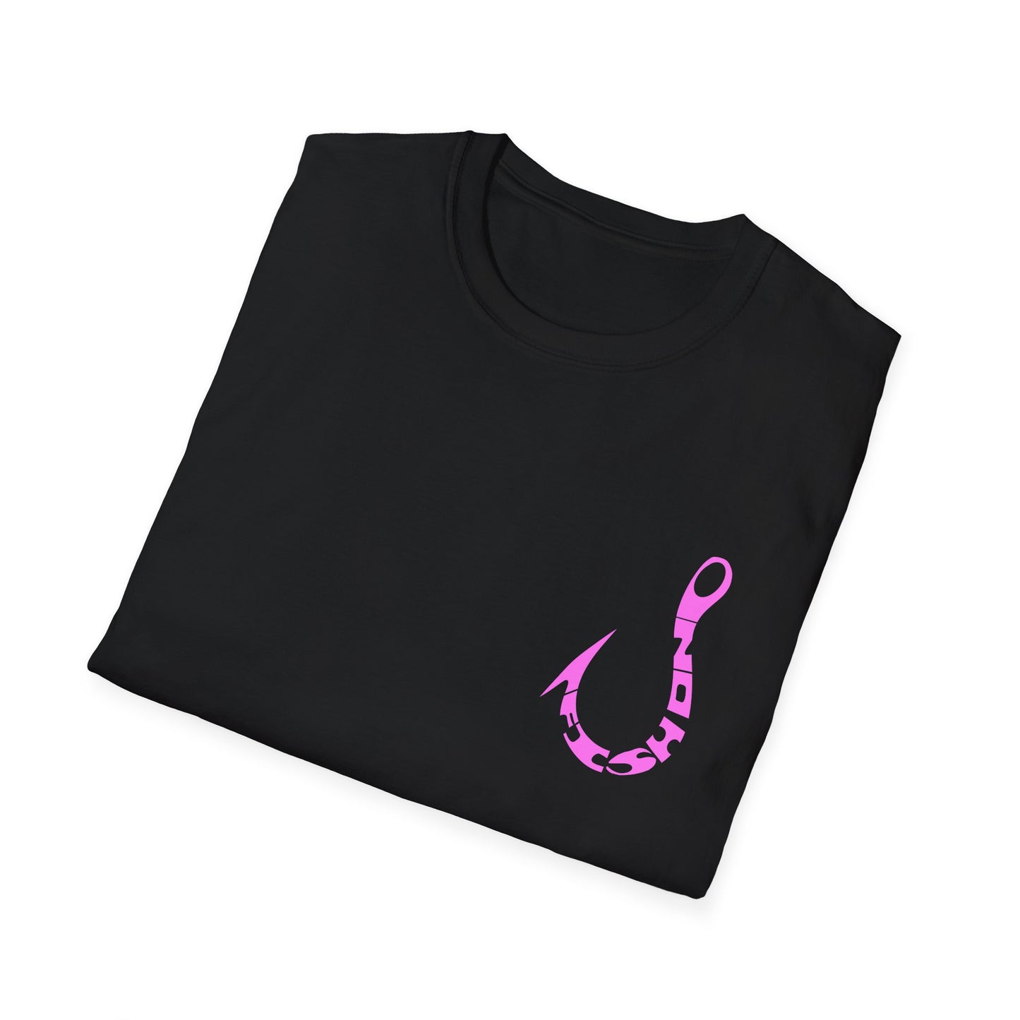 Fishing Hook T‑Shirt — Pink Stylized Hook Graphic Tee