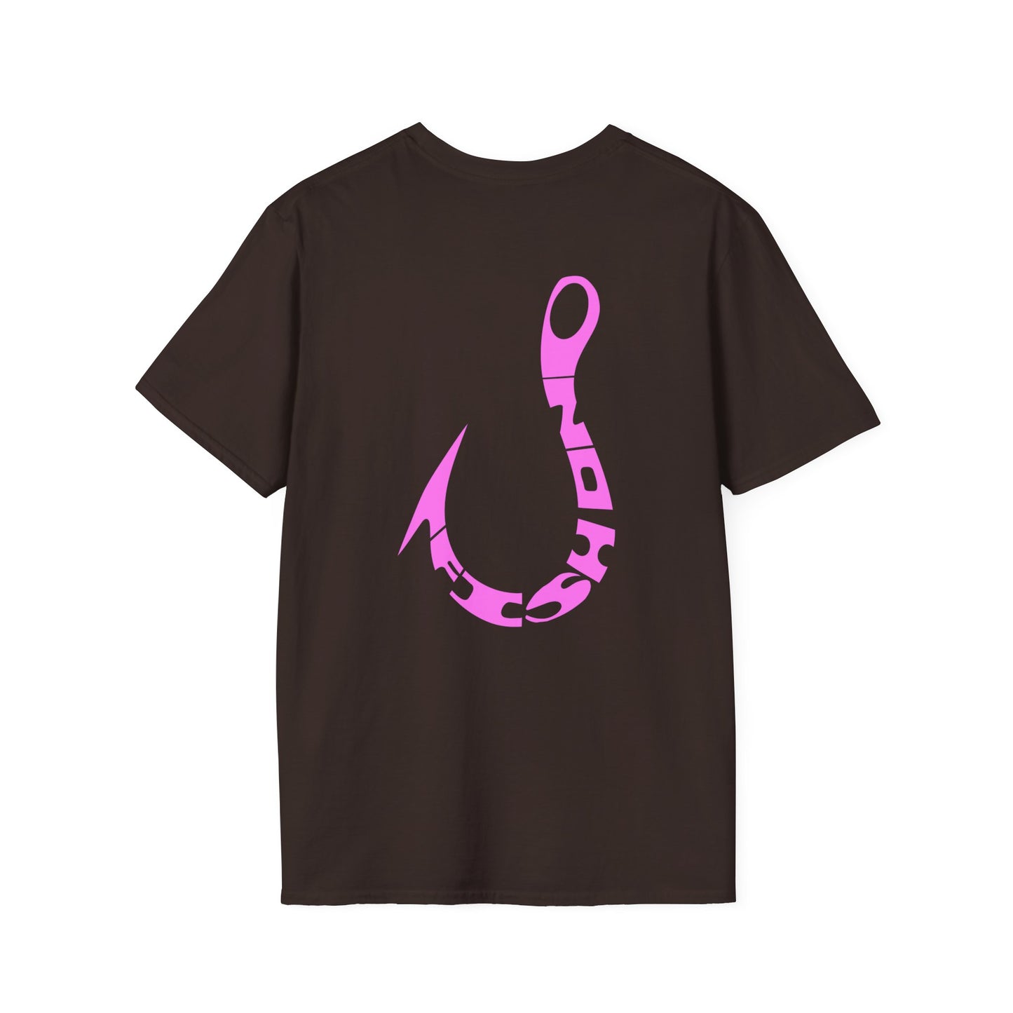 Fishing Hook T‑Shirt — Pink Stylized Hook Graphic Tee